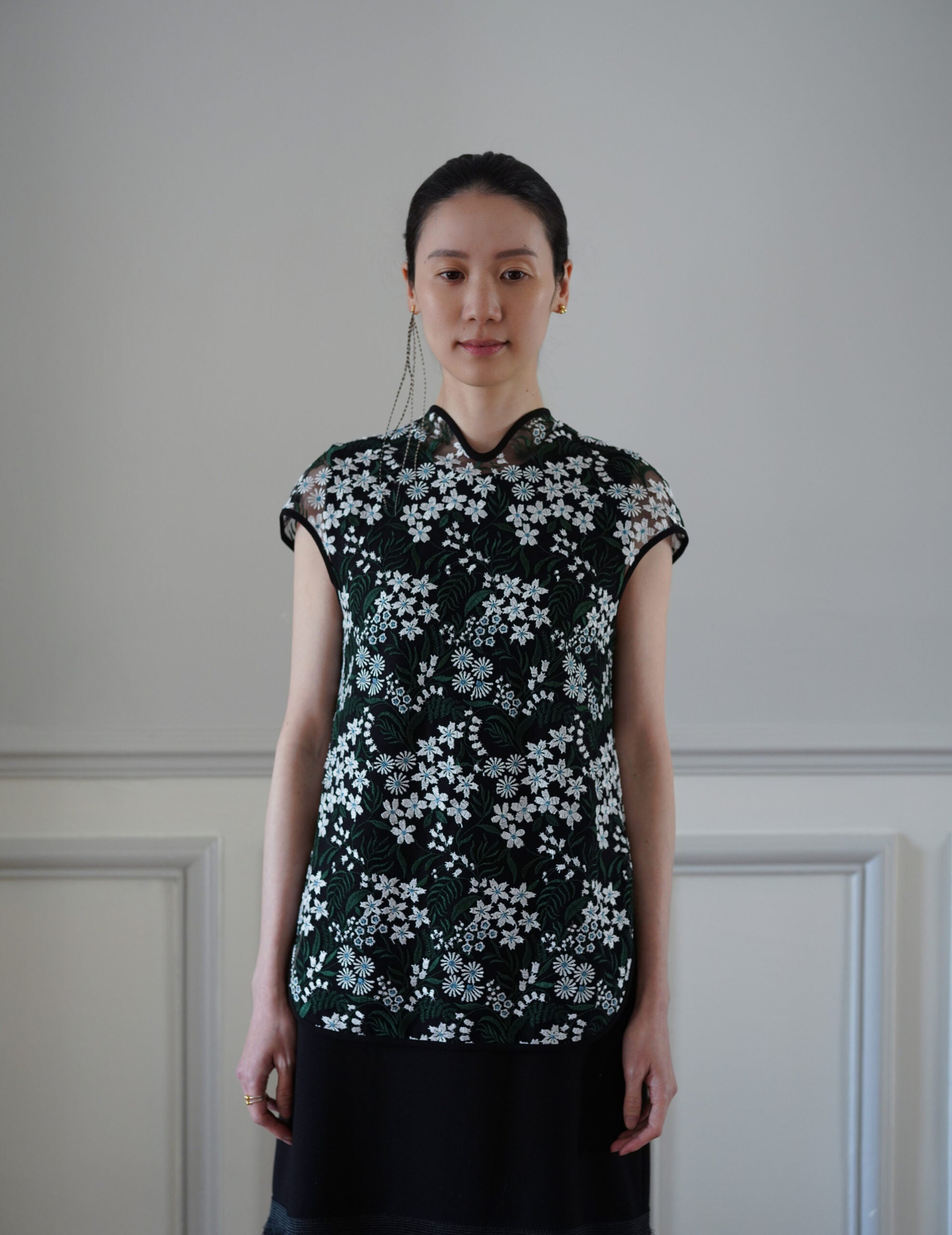 Mame Kurogouchi | Floral Lace French Sleeve Top - Green