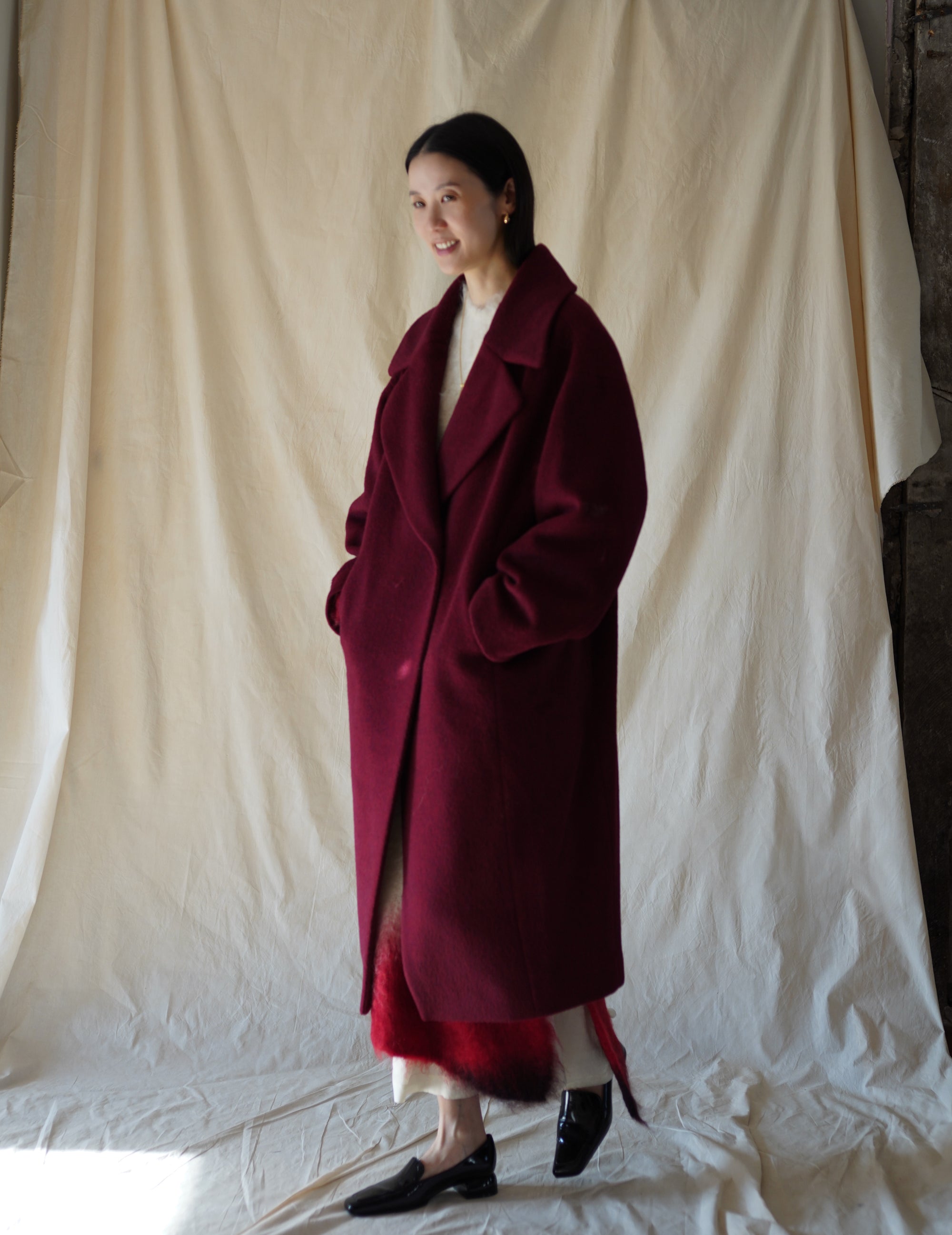 Mame Kurogouchi | Wool Arupaka Long Coat · Bordeaux