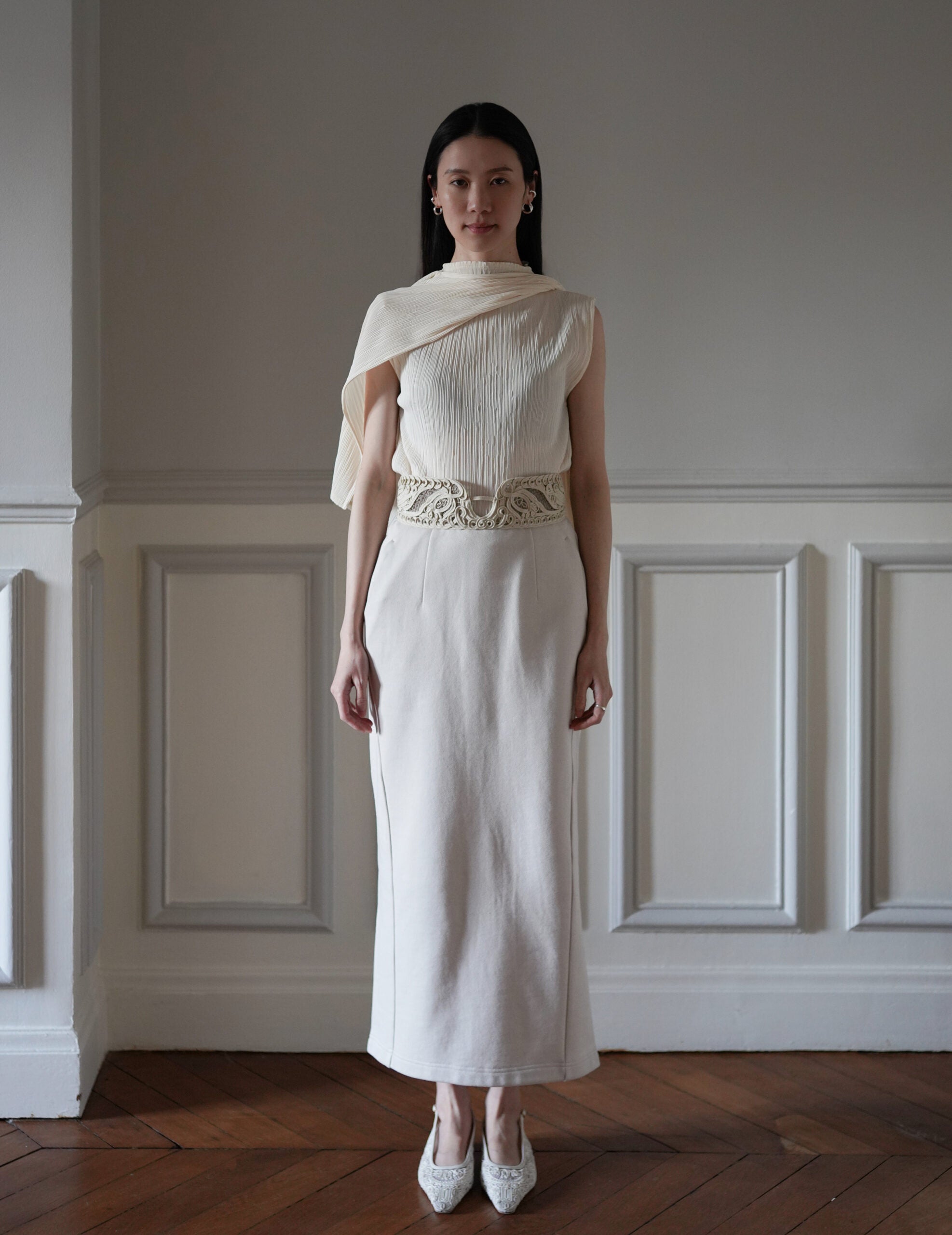 Mame Kurogouchi | Cording Embroidery Sweat Skirt・Ecru