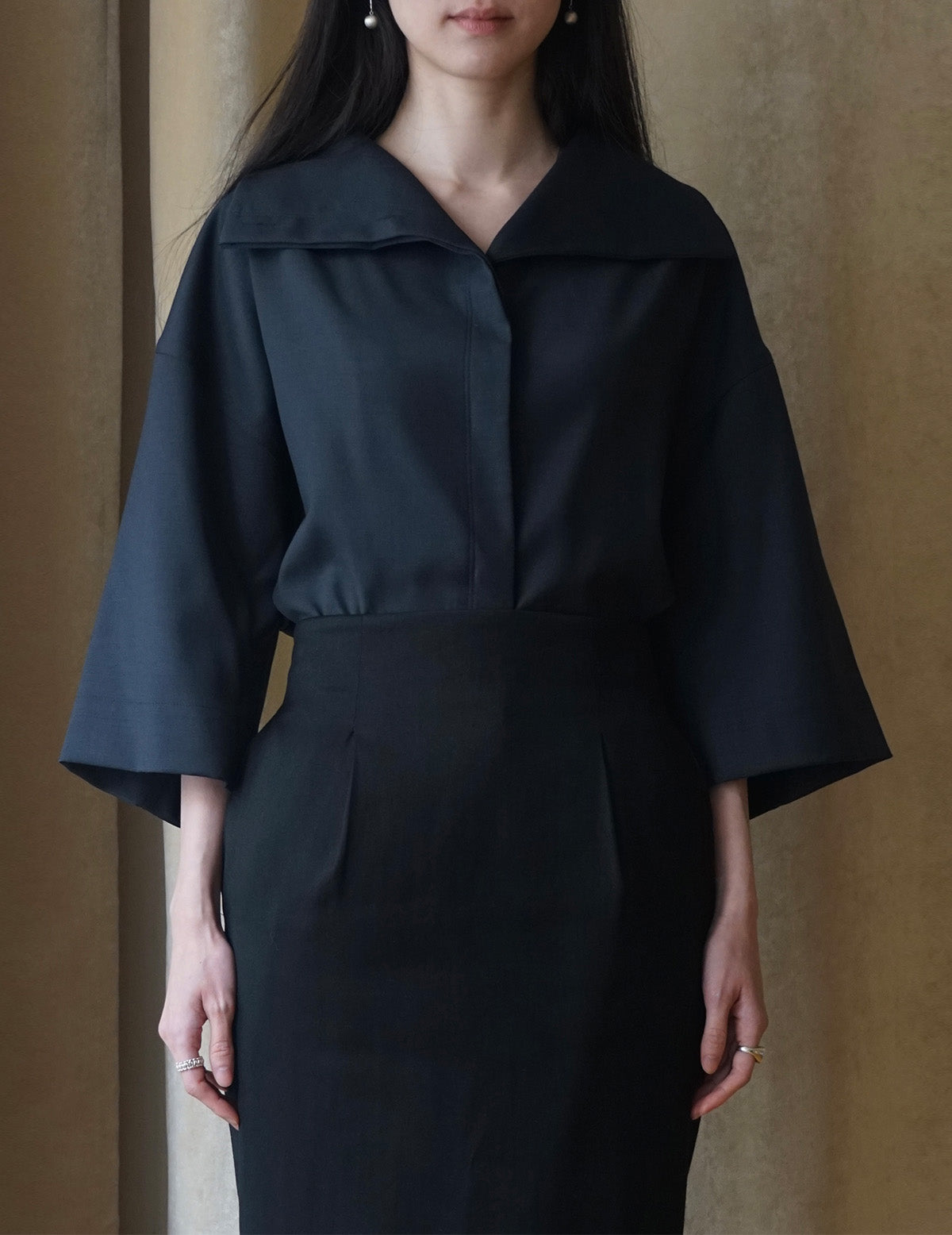 Haut à col roulé et manches mi-longues - Bleu marine