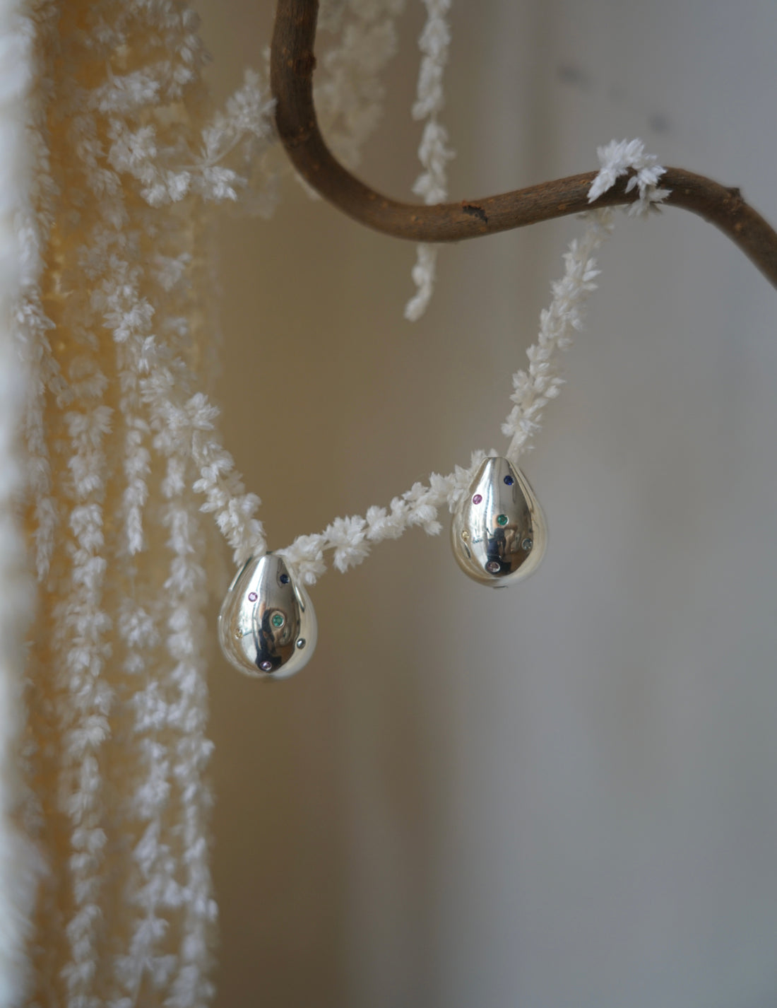 Boucles d'oreilles pendantes multi-pierres・Argent 