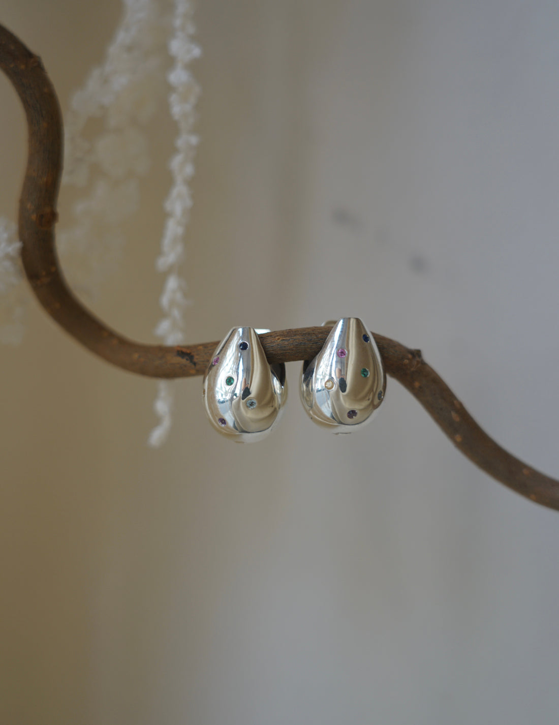 Boucles d'oreilles pendantes multi-pierres・Argent 