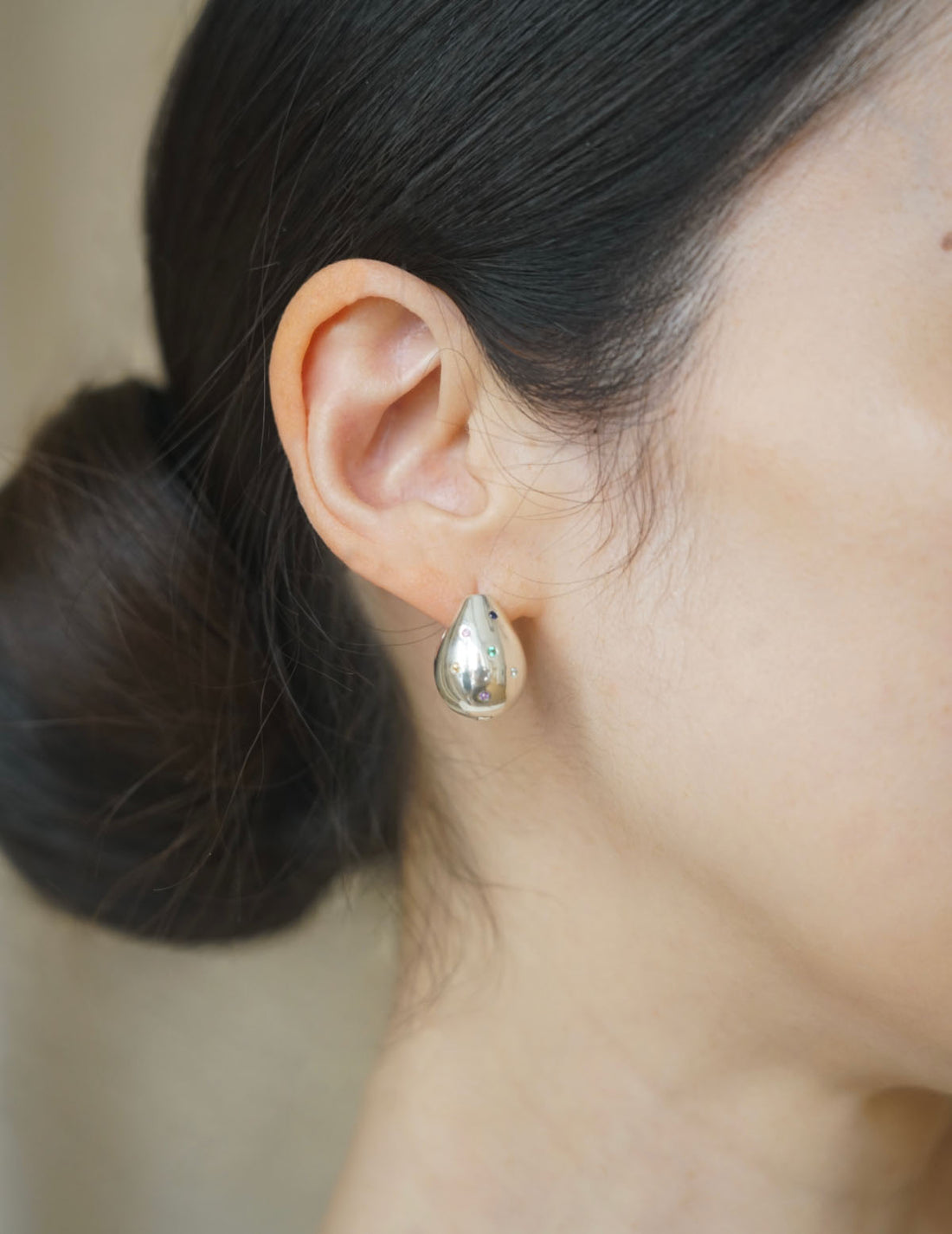 Boucles d'oreilles pendantes multi-pierres・Argent 