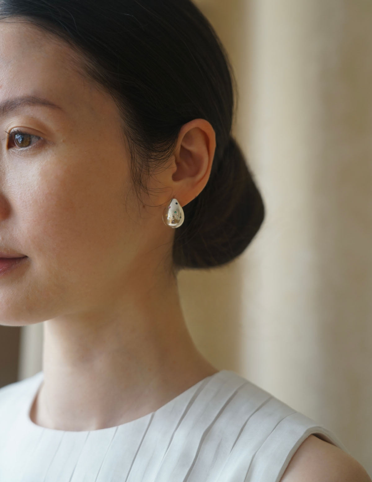 Boucles d'oreilles pendantes multi-pierres・Argent 