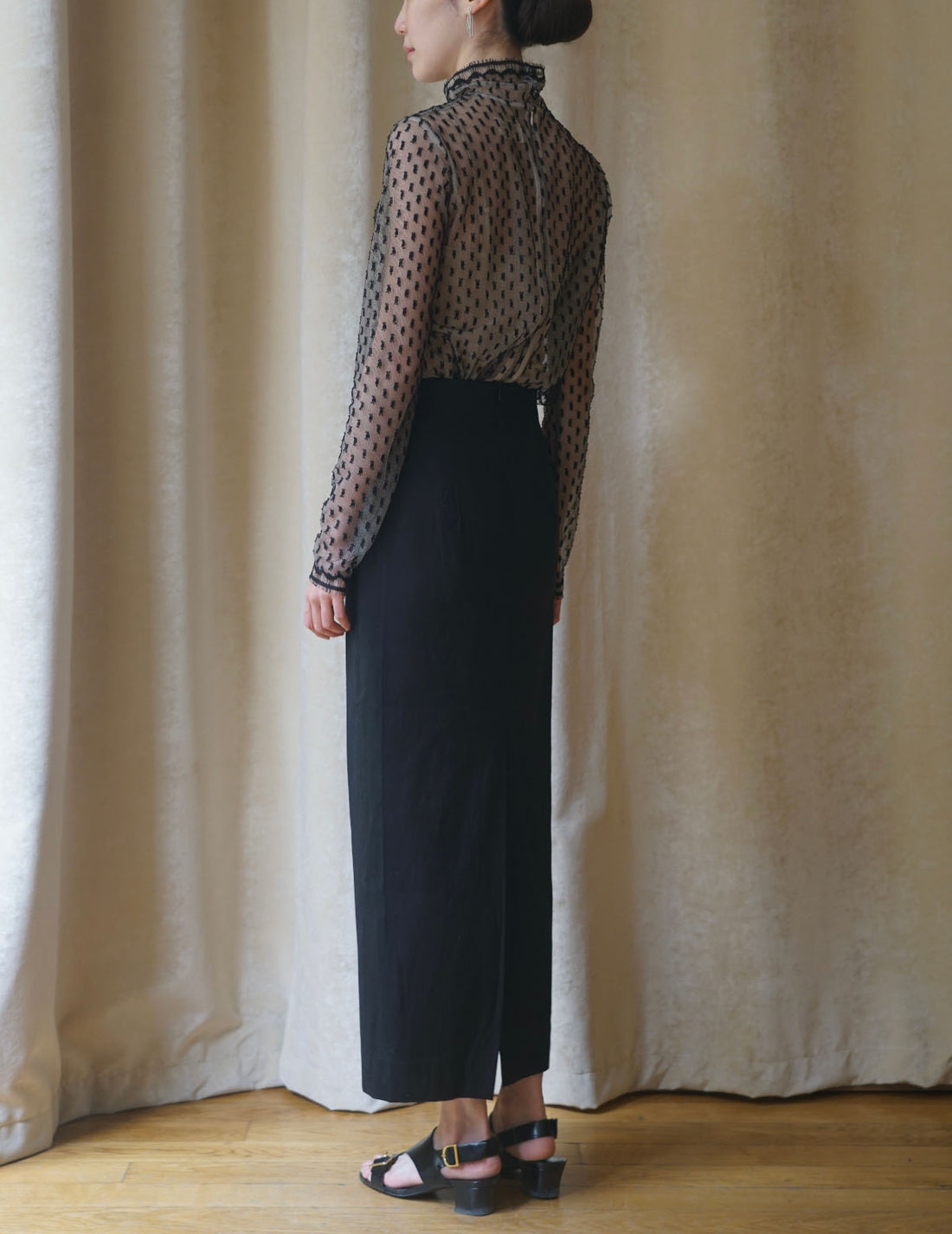 SUN YUHONG | Frayed Polka Dot Blouse - Black - M