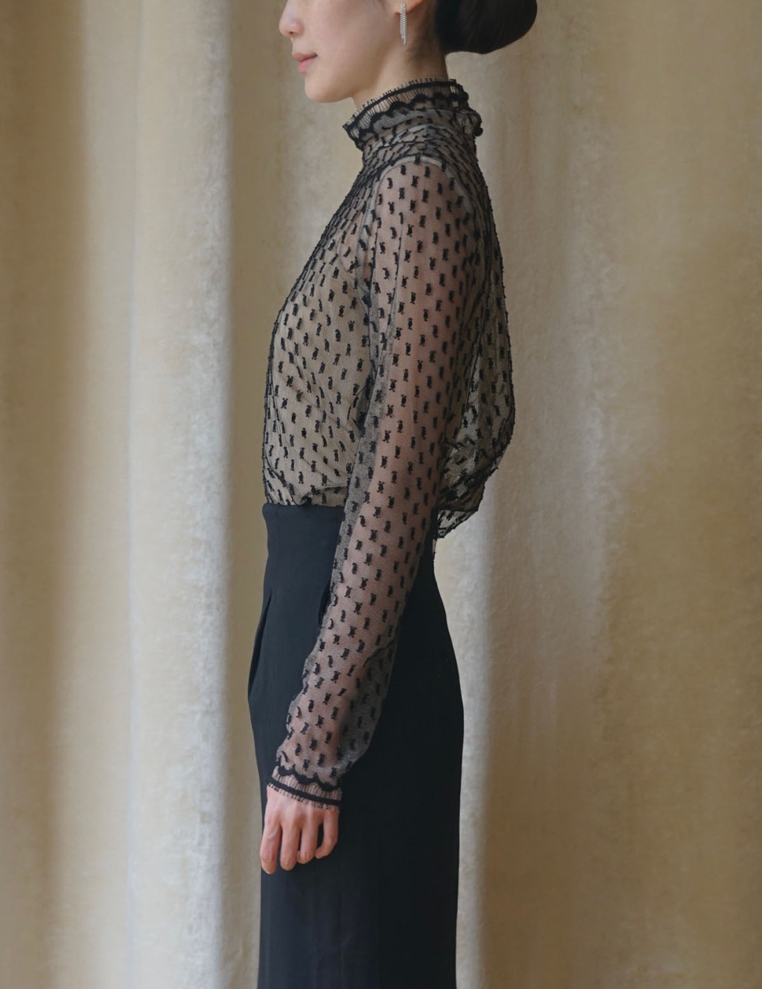 SUN YUHONG | Frayed Polka Dot Blouse - Black - M