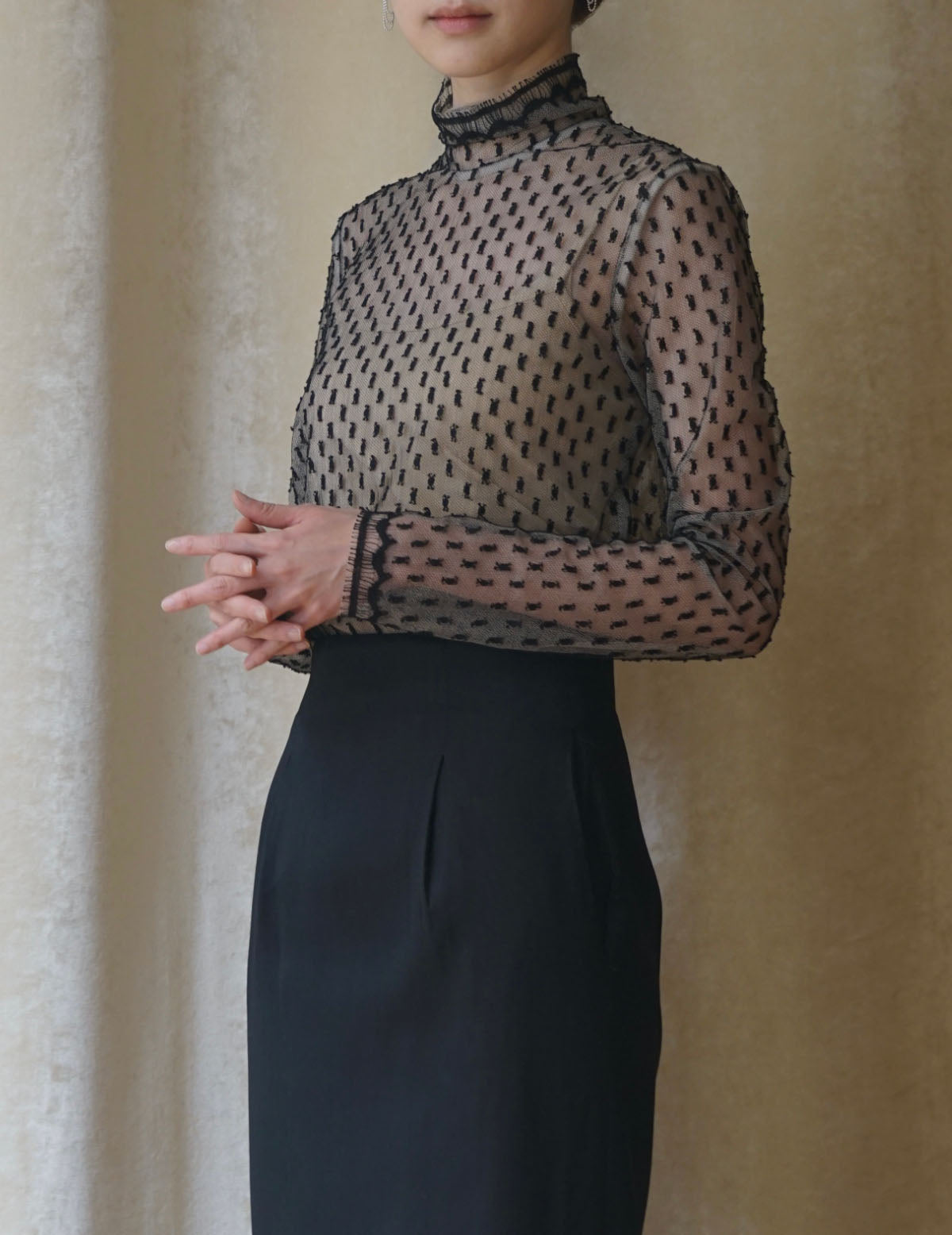 Frayed Polka Dot Blouse - Black - M