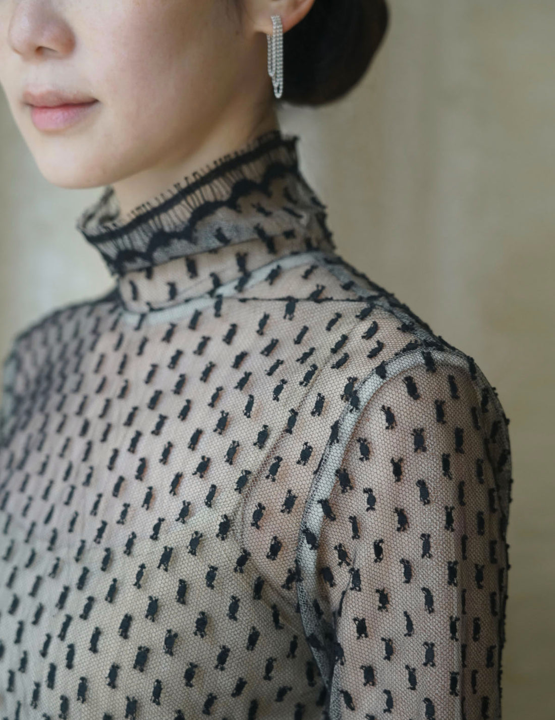 SUN YUHONG | Frayed Polka Dot Blouse - Black - M