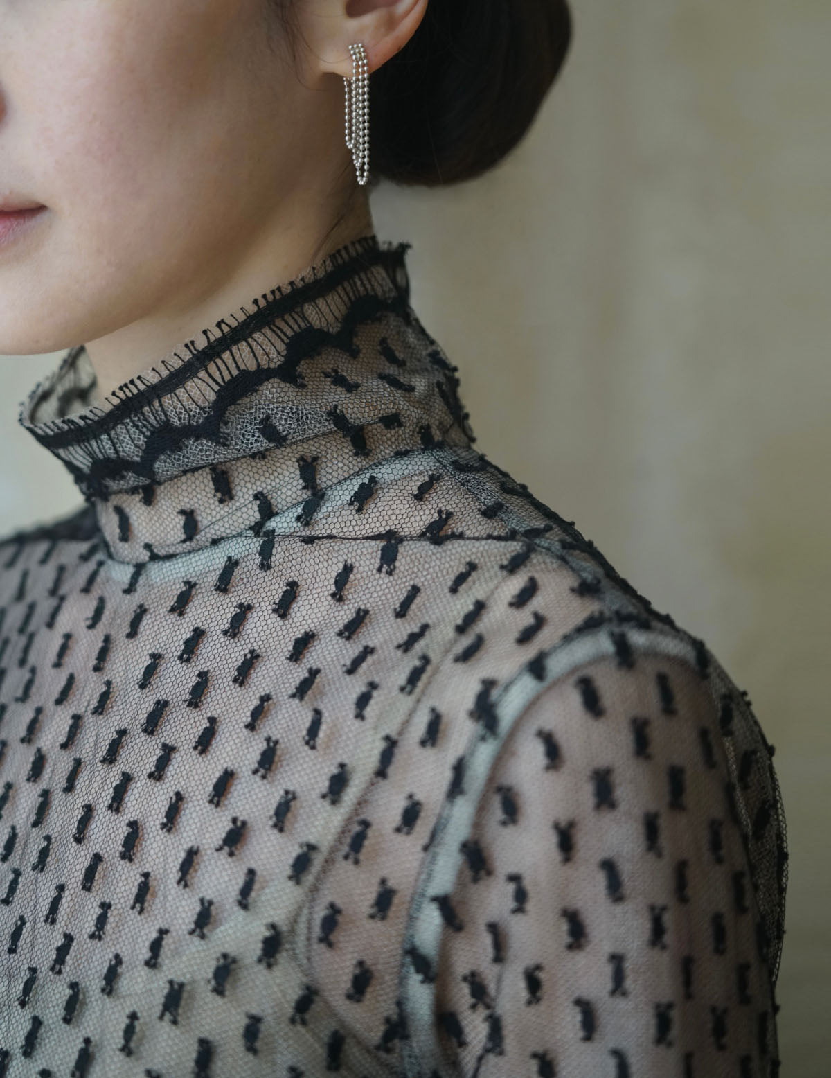 Frayed Polka Dot Blouse - Black - M