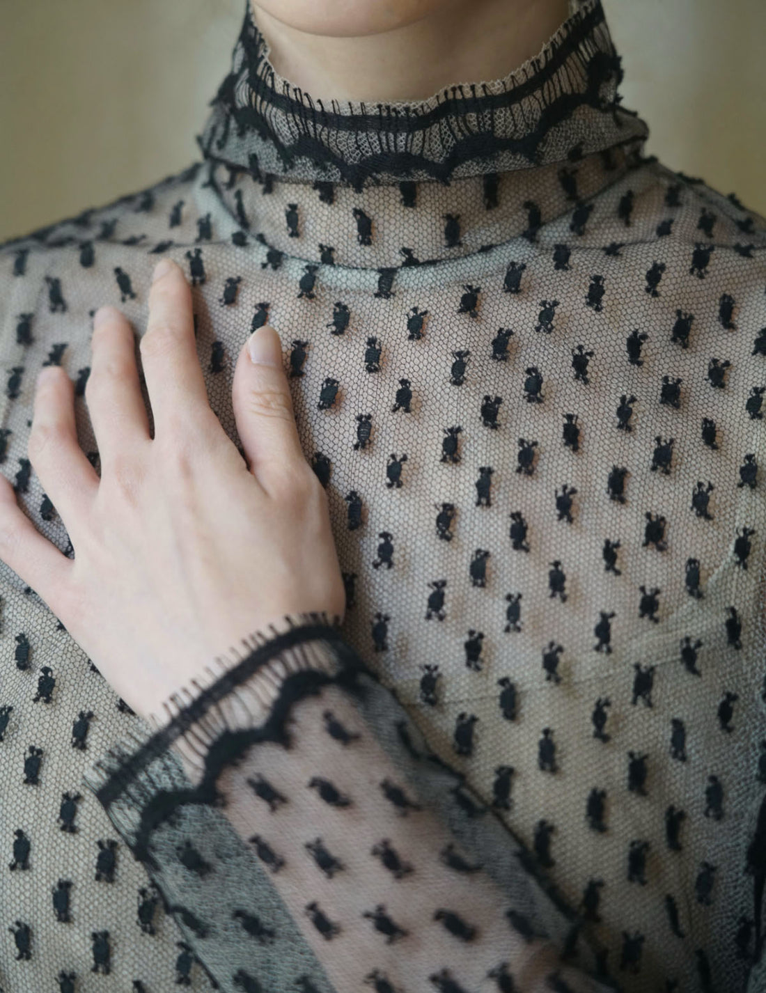 SUN YUHONG | Frayed Polka Dot Blouse - Black - M