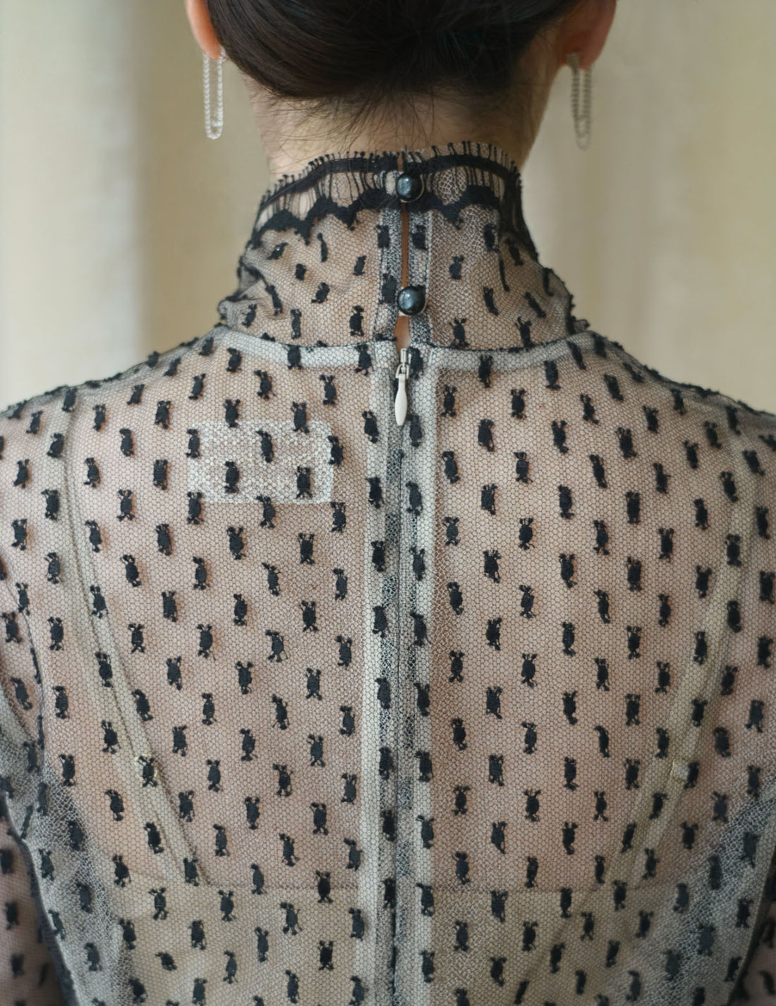 SUN YUHONG | Frayed Polka Dot Blouse - Black - M