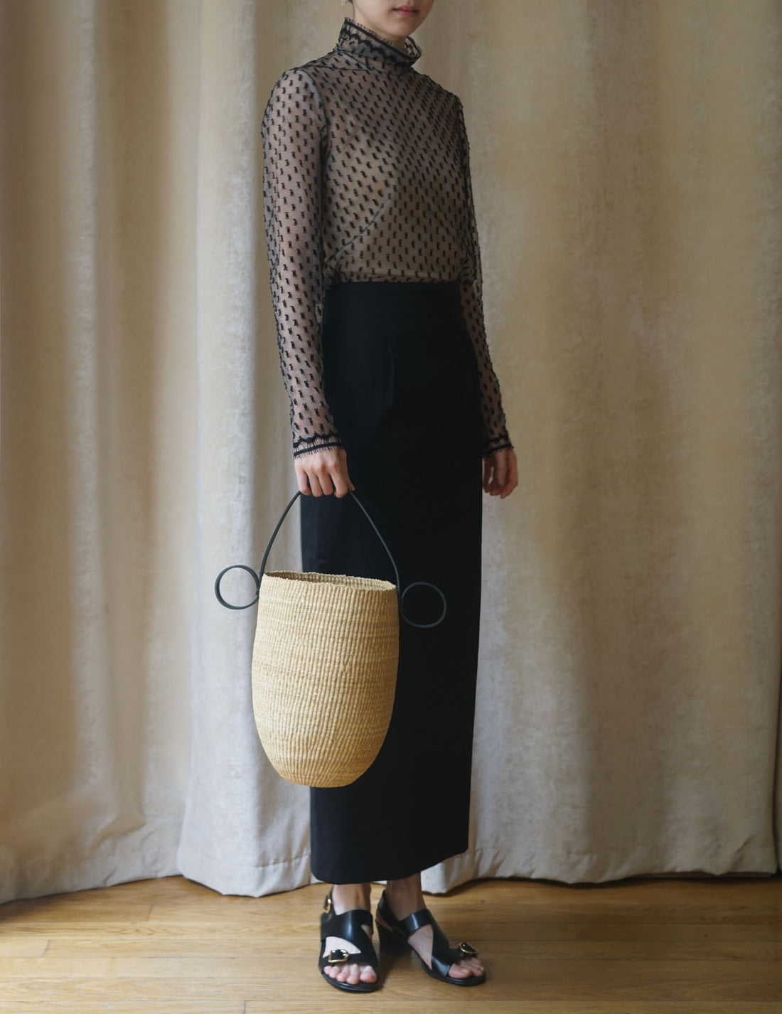 SUN YUHONG | Frayed Polka Dot Blouse - Black - M