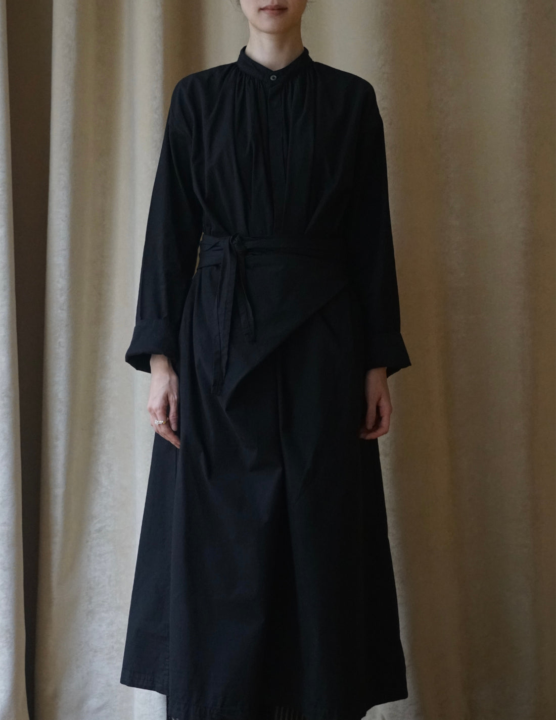 COSMIC WONDER | Organic Cotton Shirt Wrapped Dress	 - Black