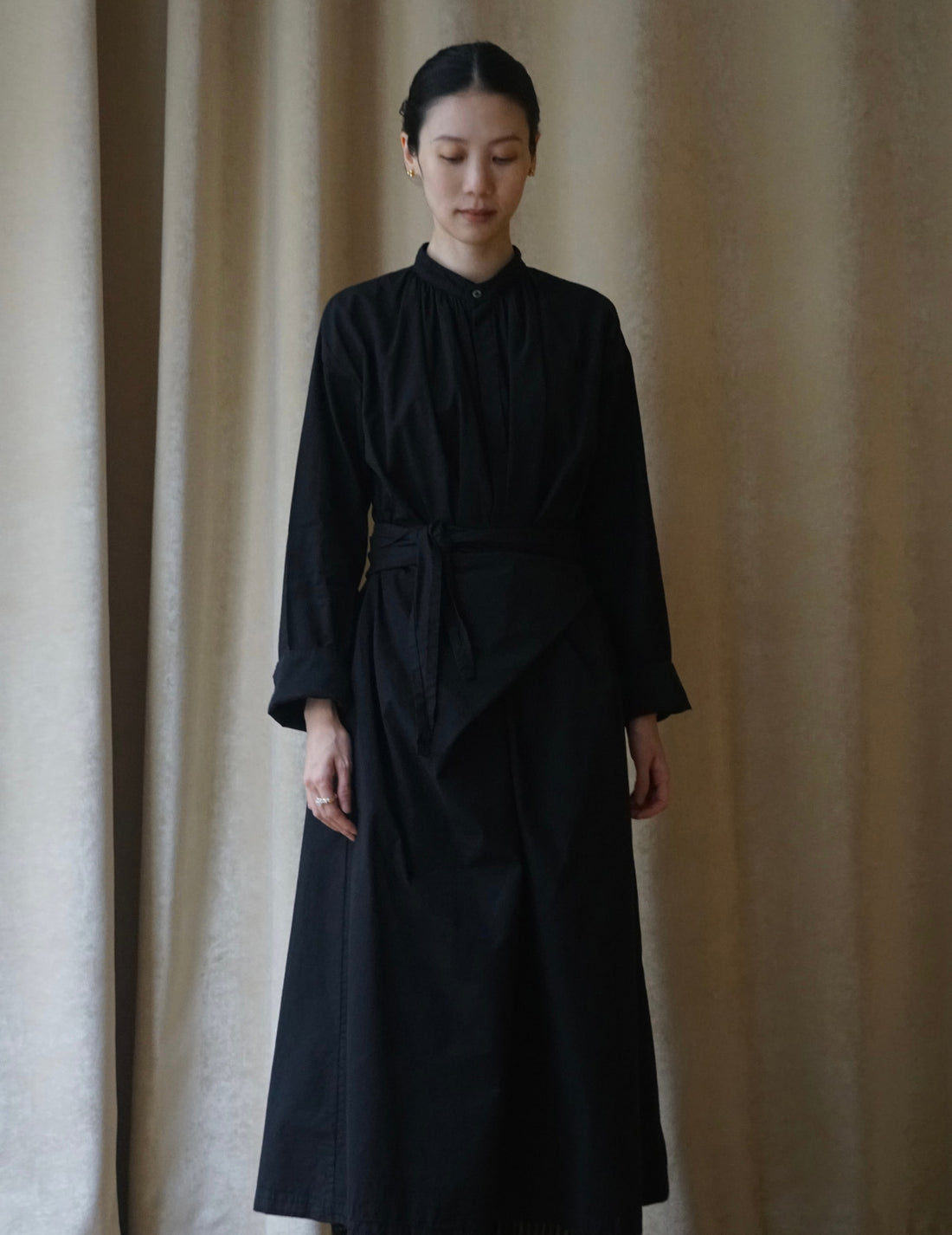 COSMIC WONDER | Organic Cotton Shirt Wrapped Dress	 - Black