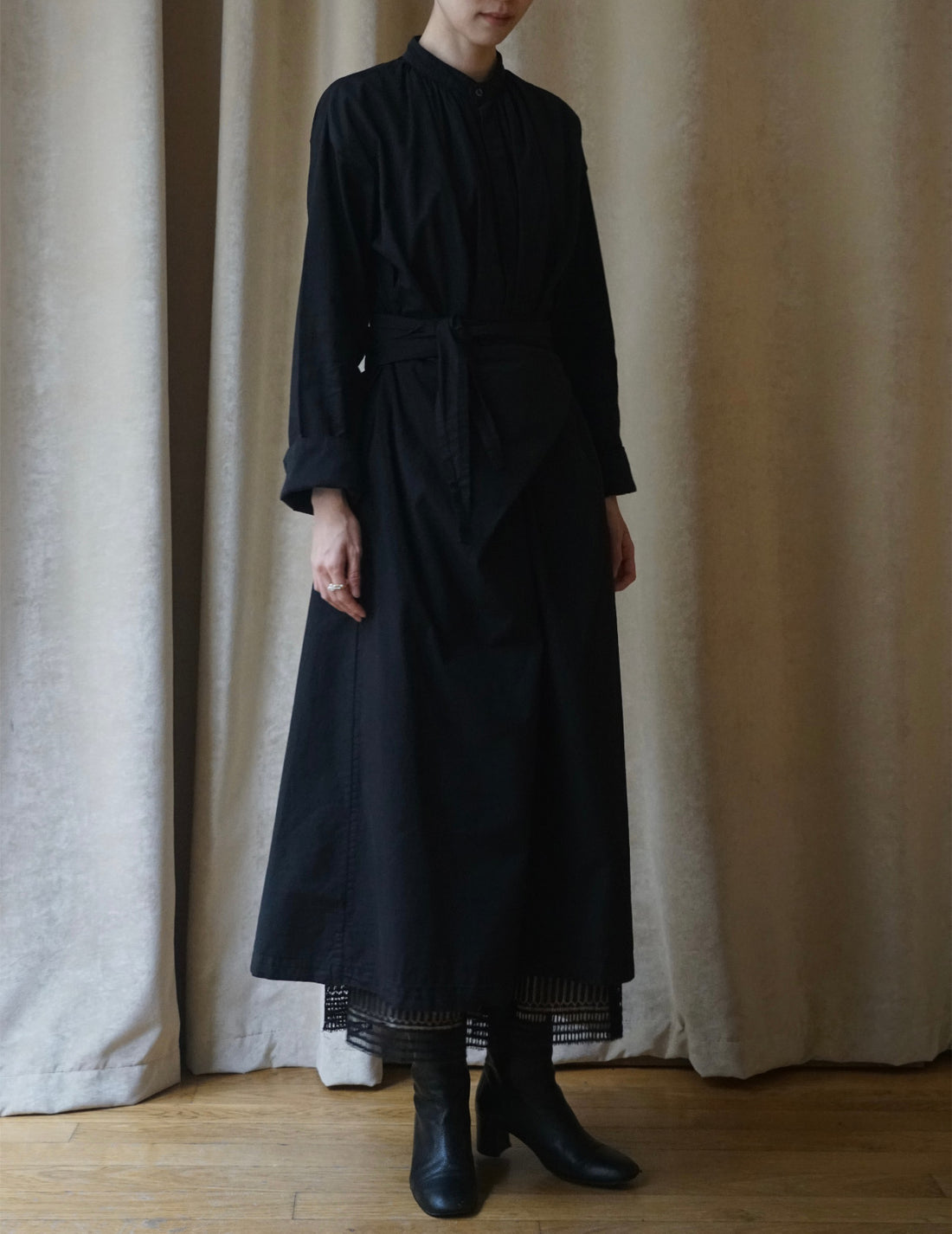 COSMIC WONDER | Organic Cotton Shirt Wrapped Dress	 - Black