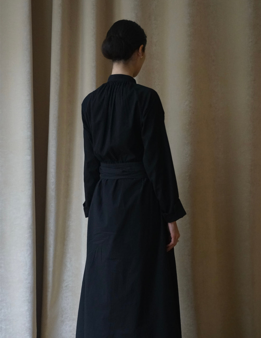 COSMIC WONDER | Organic Cotton Shirt Wrapped Dress	 - Black