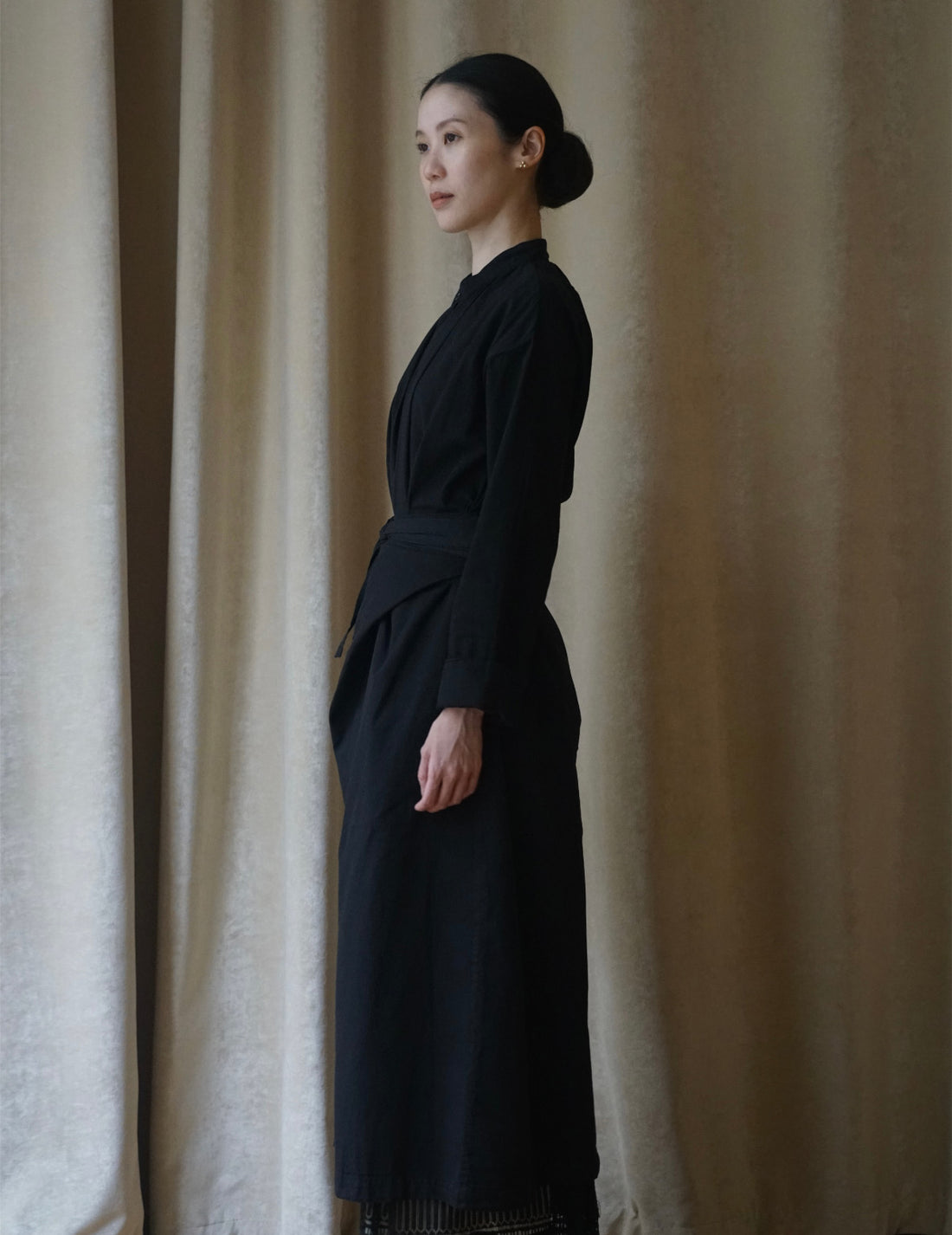 COSMIC WONDER | Organic Cotton Shirt Wrapped Dress	 - Black