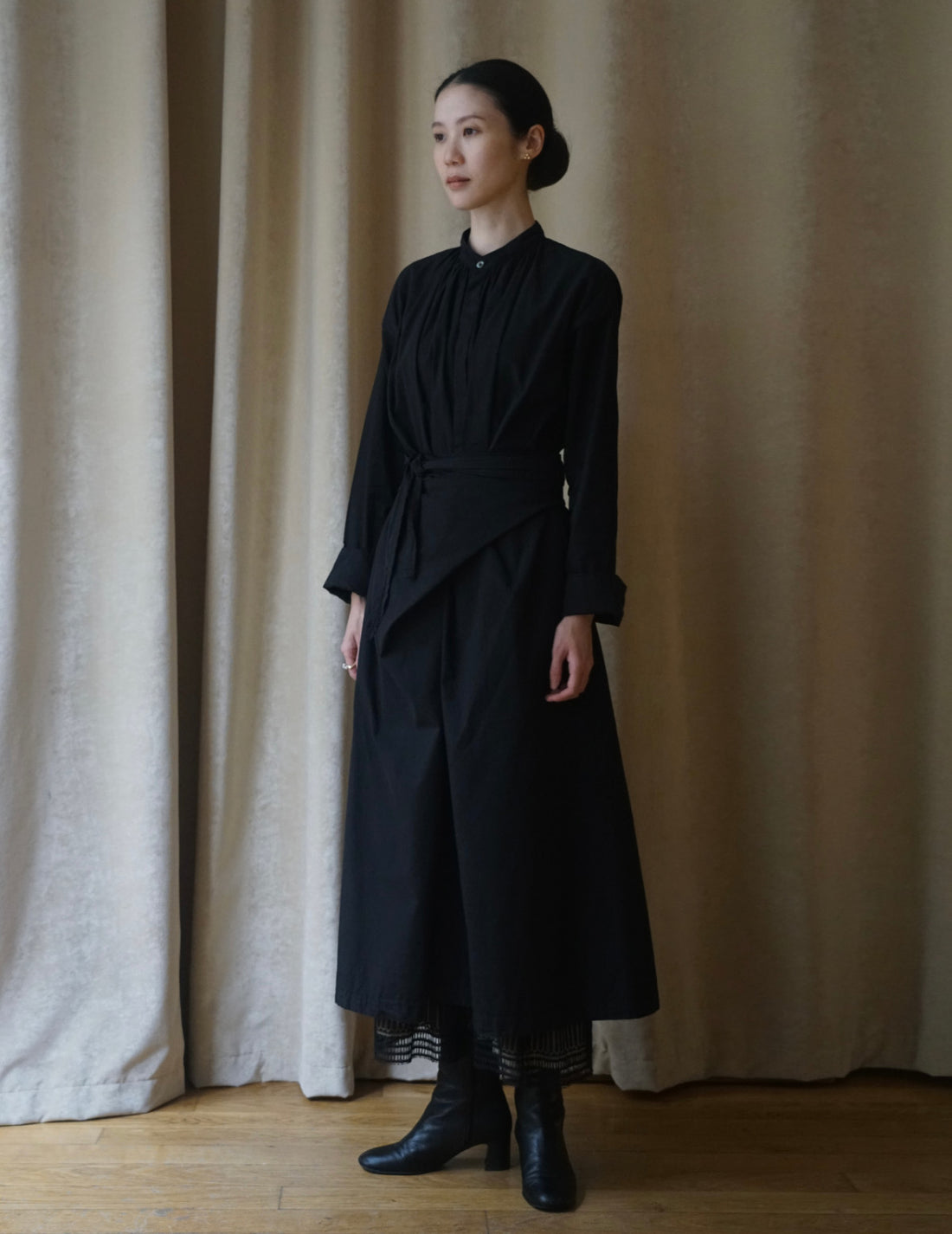 COSMIC WONDER | Organic Cotton Shirt Wrapped Dress	 - Black