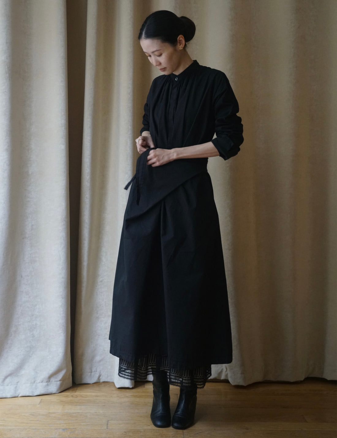 COSMIC WONDER | Organic Cotton Shirt Wrapped Dress	 - Black