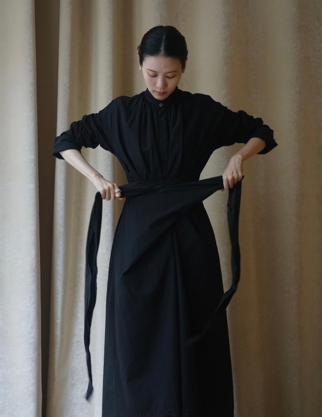 COSMIC WONDER | Organic Cotton Shirt Wrapped Dress	 - Black