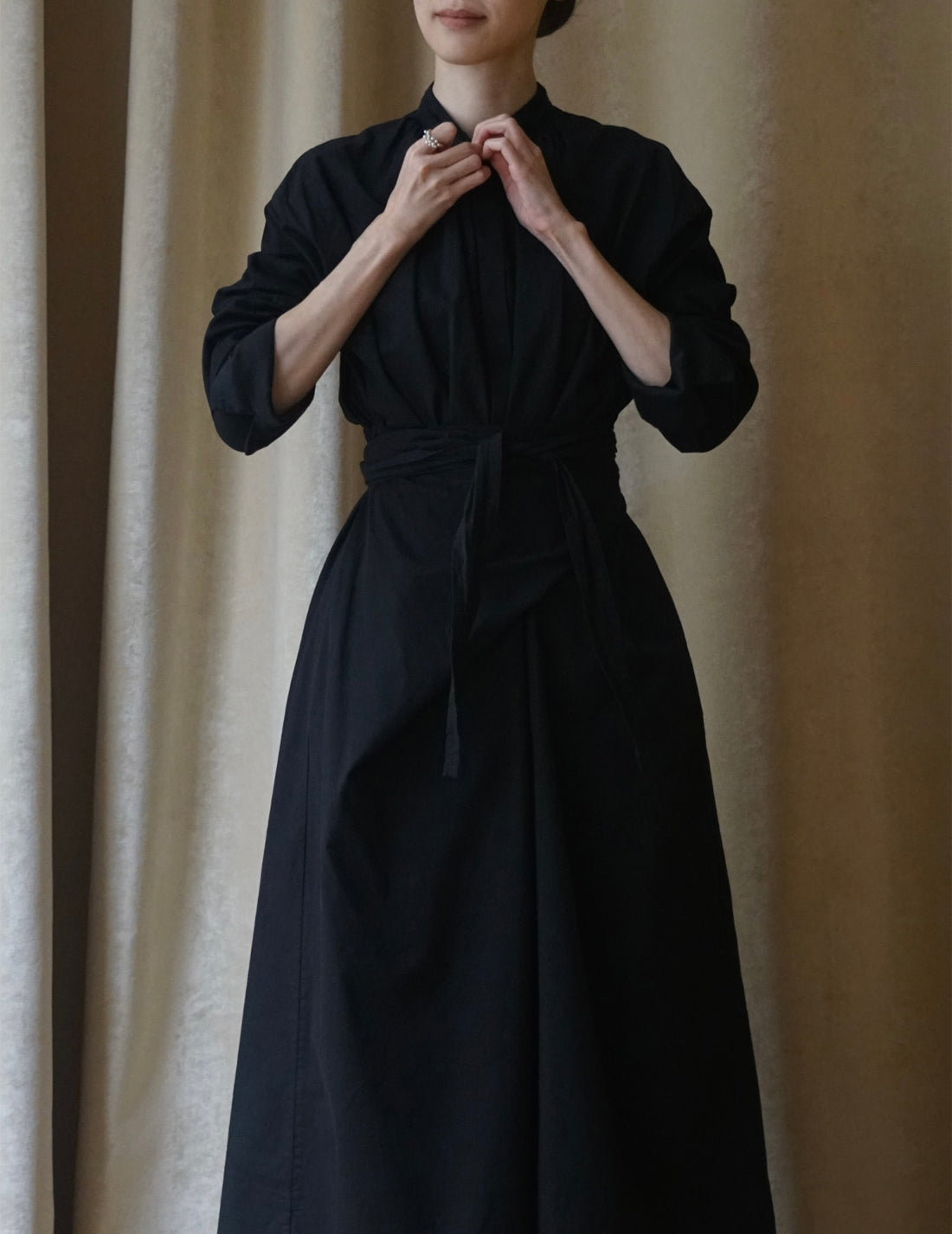 COSMIC WONDER | Organic Cotton Shirt Wrapped Dress	 - Black