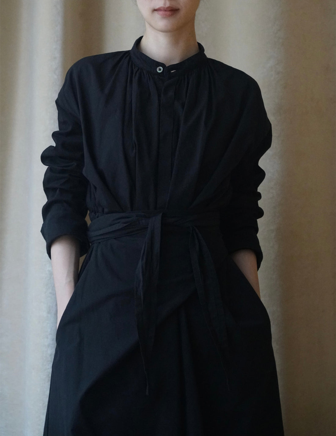 COSMIC WONDER | Organic Cotton Shirt Wrapped Dress	 - Black