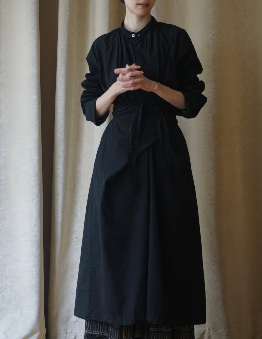 COSMIC WONDER | Organic Cotton Shirt Wrapped Dress	 - Black