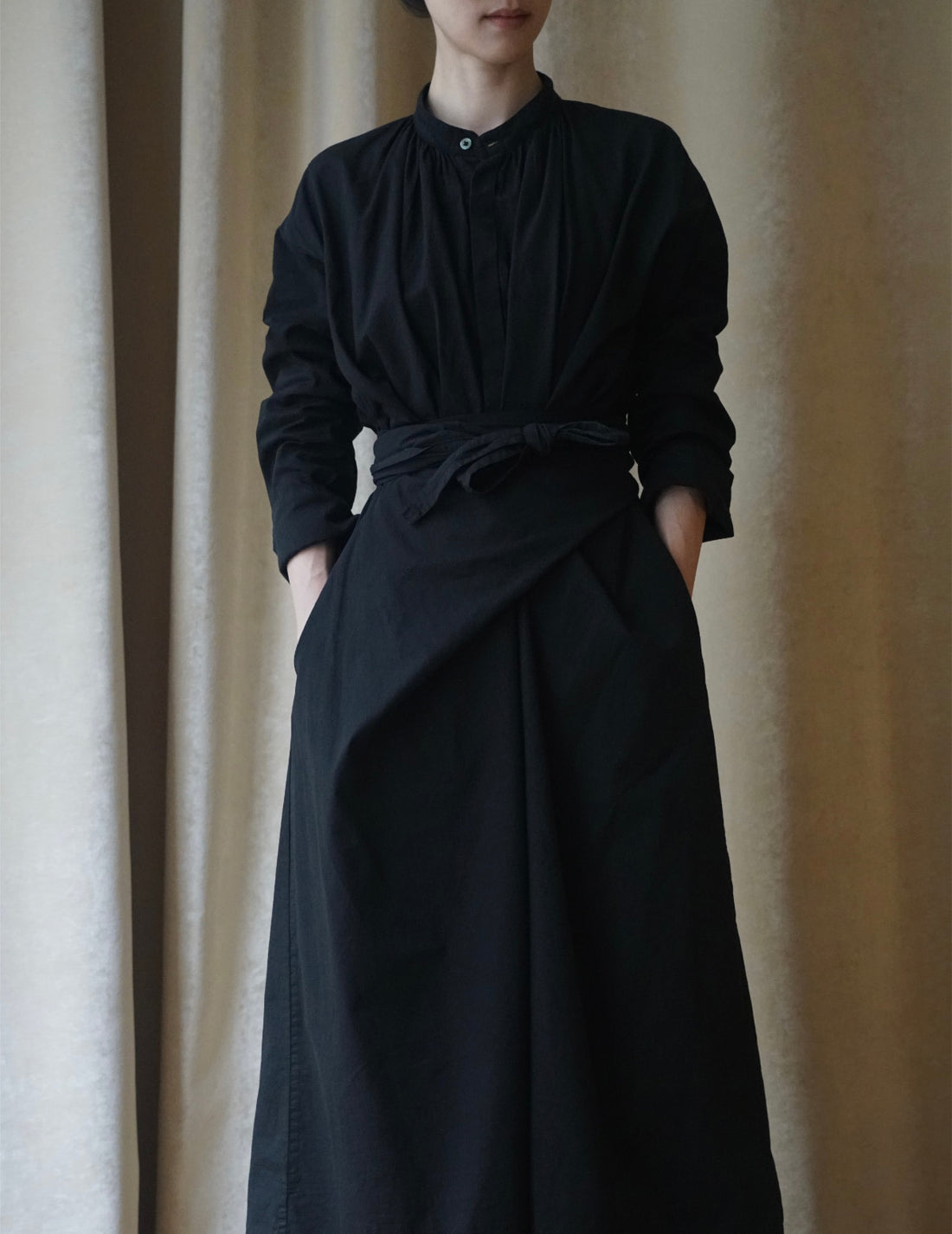 COSMIC WONDER | Organic Cotton Shirt Wrapped Dress	 - Black