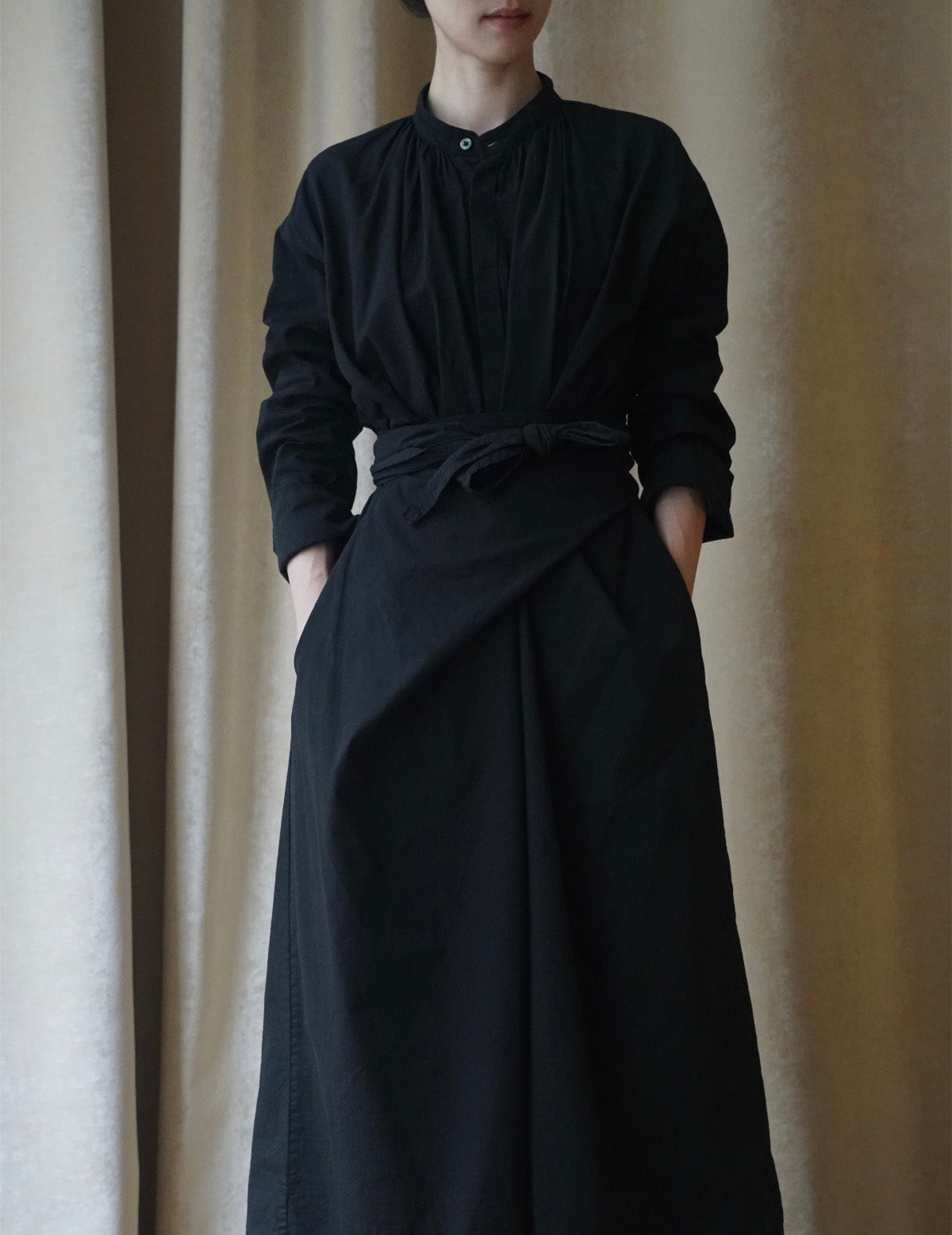 COSMIC WONDER | Organic Cotton Shirt Wrapped Dress	 - Black