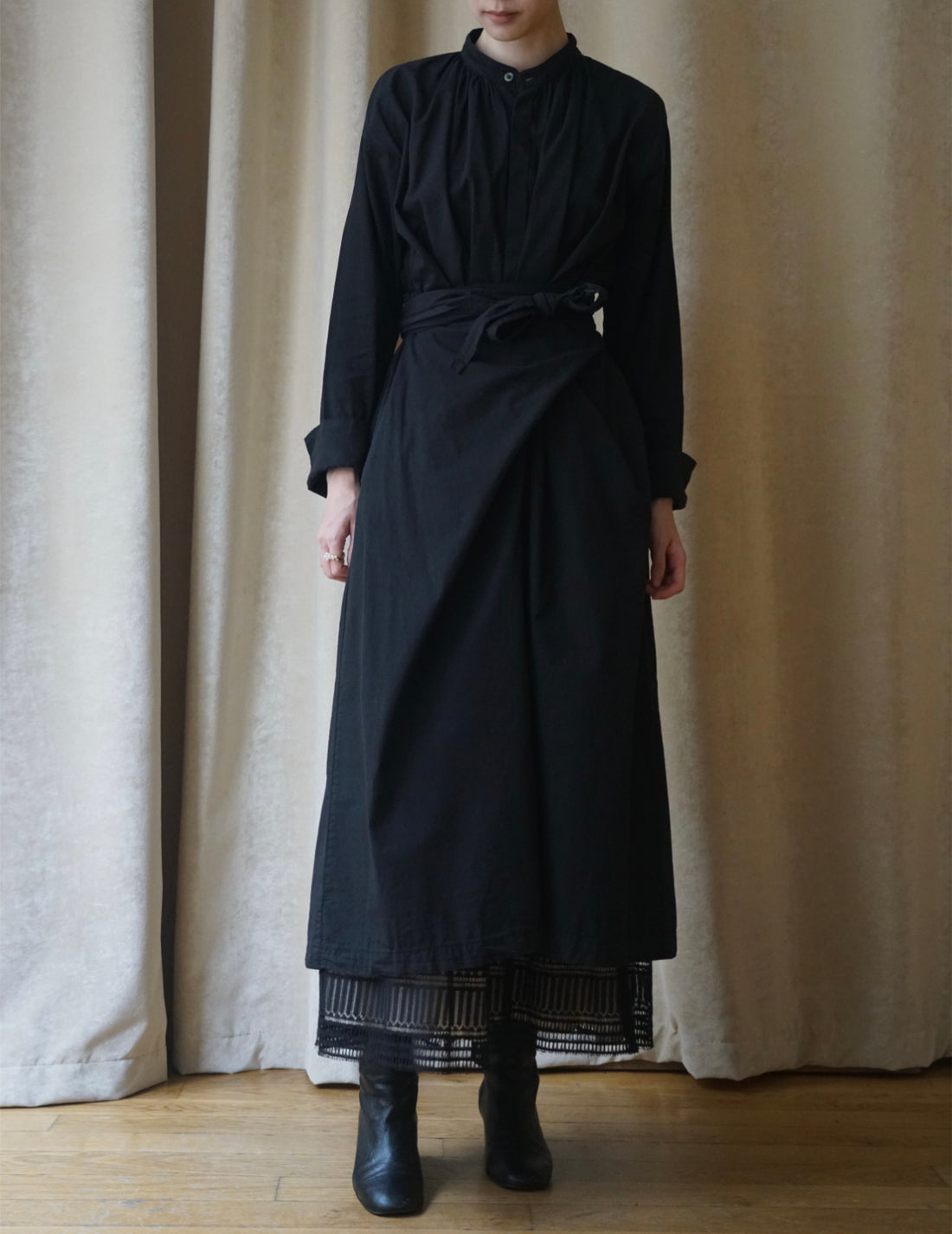 COSMIC WONDER | Organic Cotton Shirt Wrapped Dress	 - Black