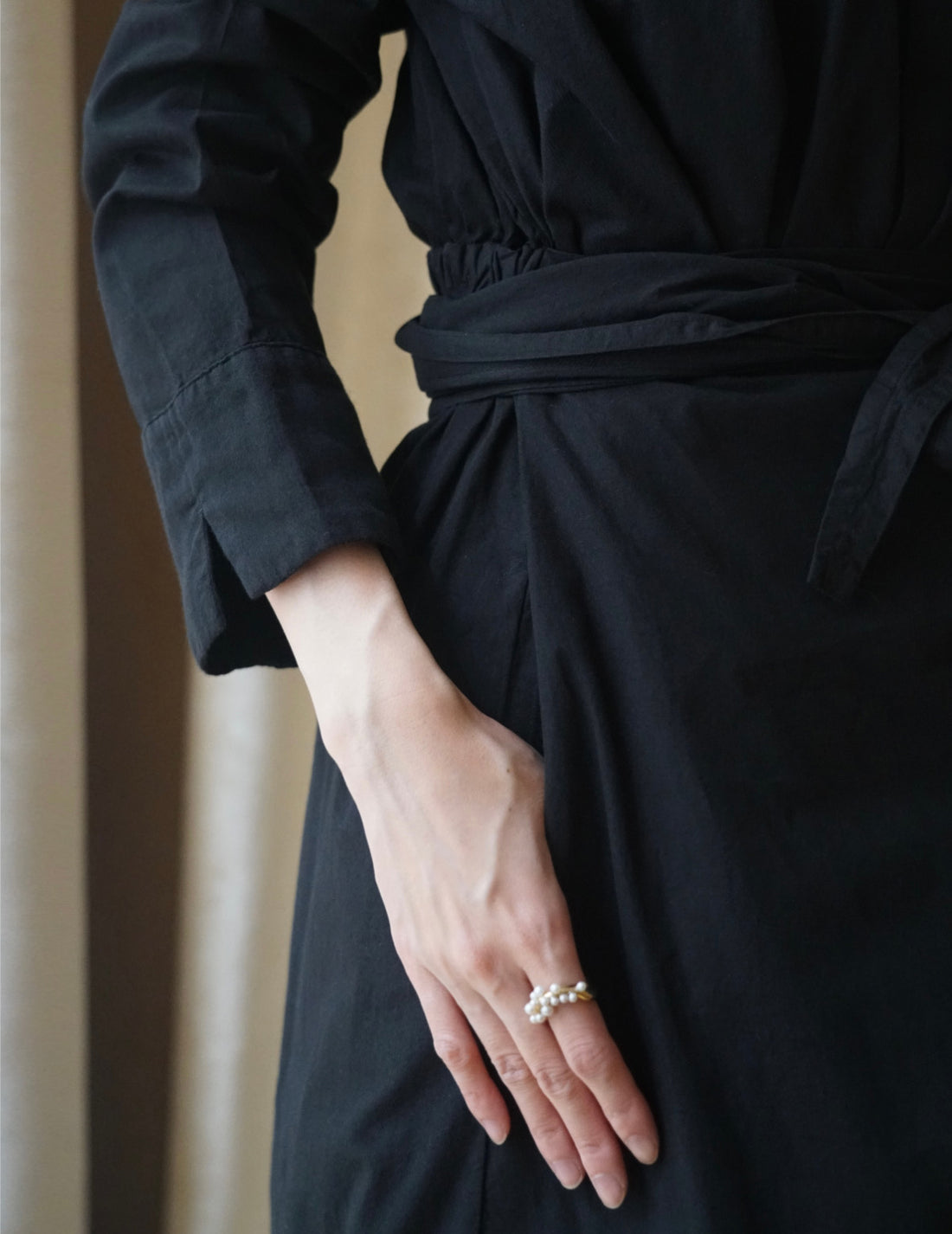 COSMIC WONDER | Organic Cotton Shirt Wrapped Dress	 - Black