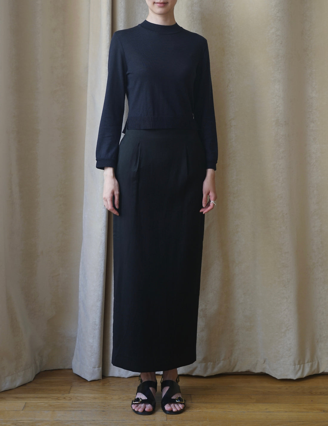 Haut tricoté à poignets brodés amovibles - Bleu marine 