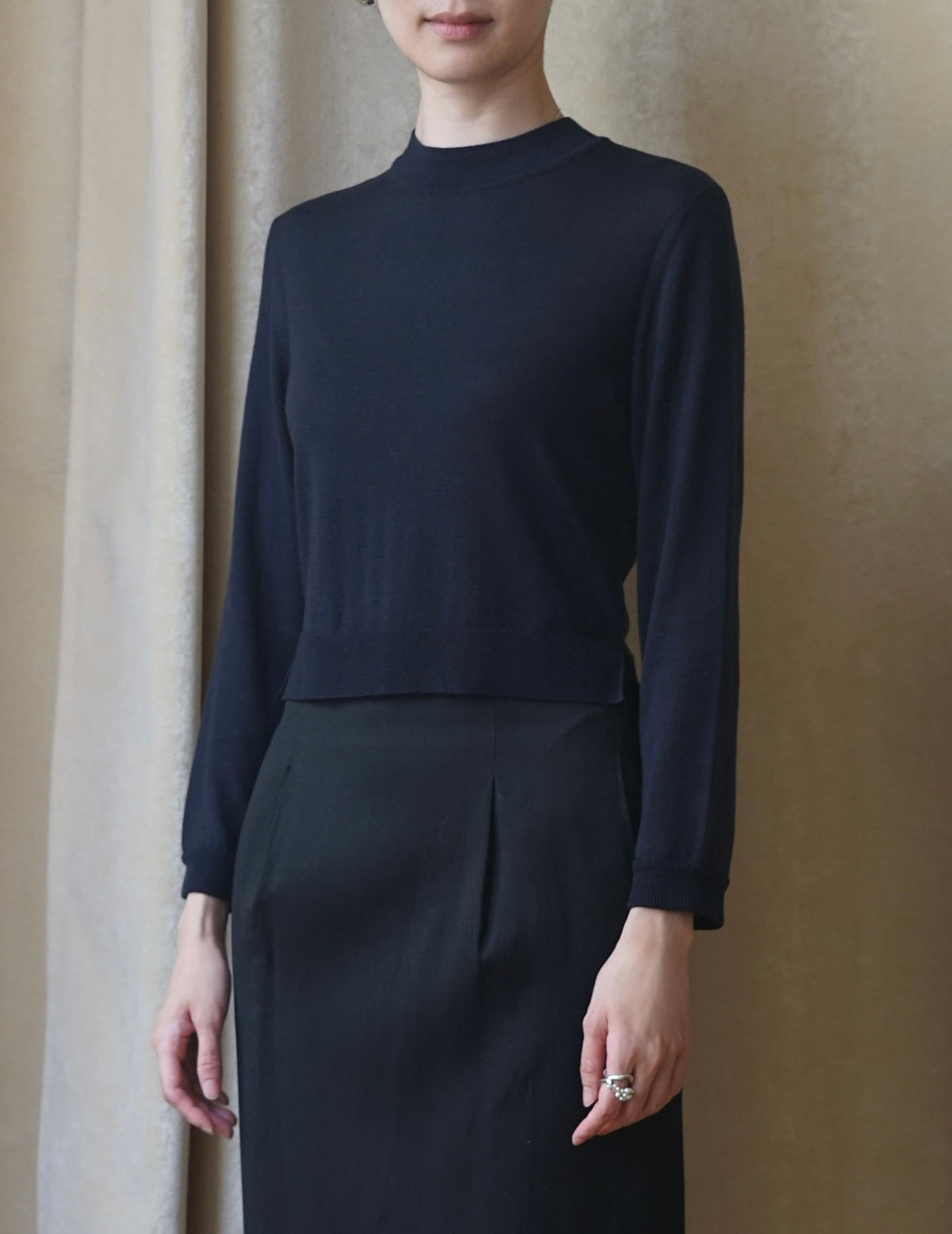 Haut tricoté à poignets brodés amovibles - Bleu marine 