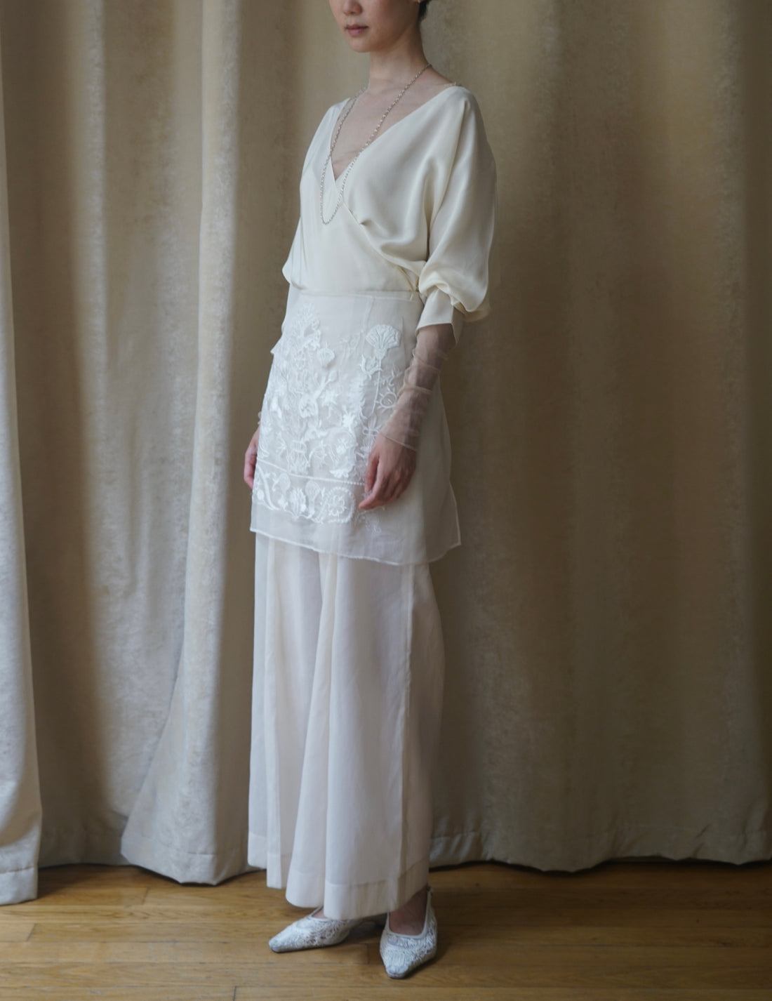 Haut en tulle de soie T De Tul・Beige