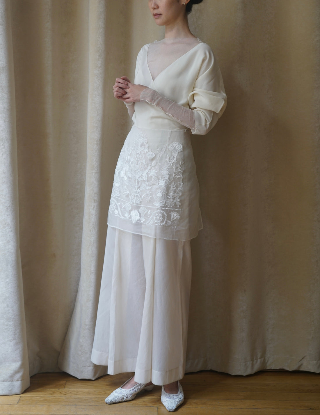 Haut en tulle de soie T De Tul・Ivoire