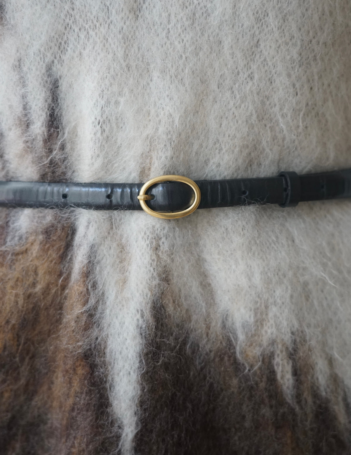 Cow Hide Leather Narrow Belt・Black