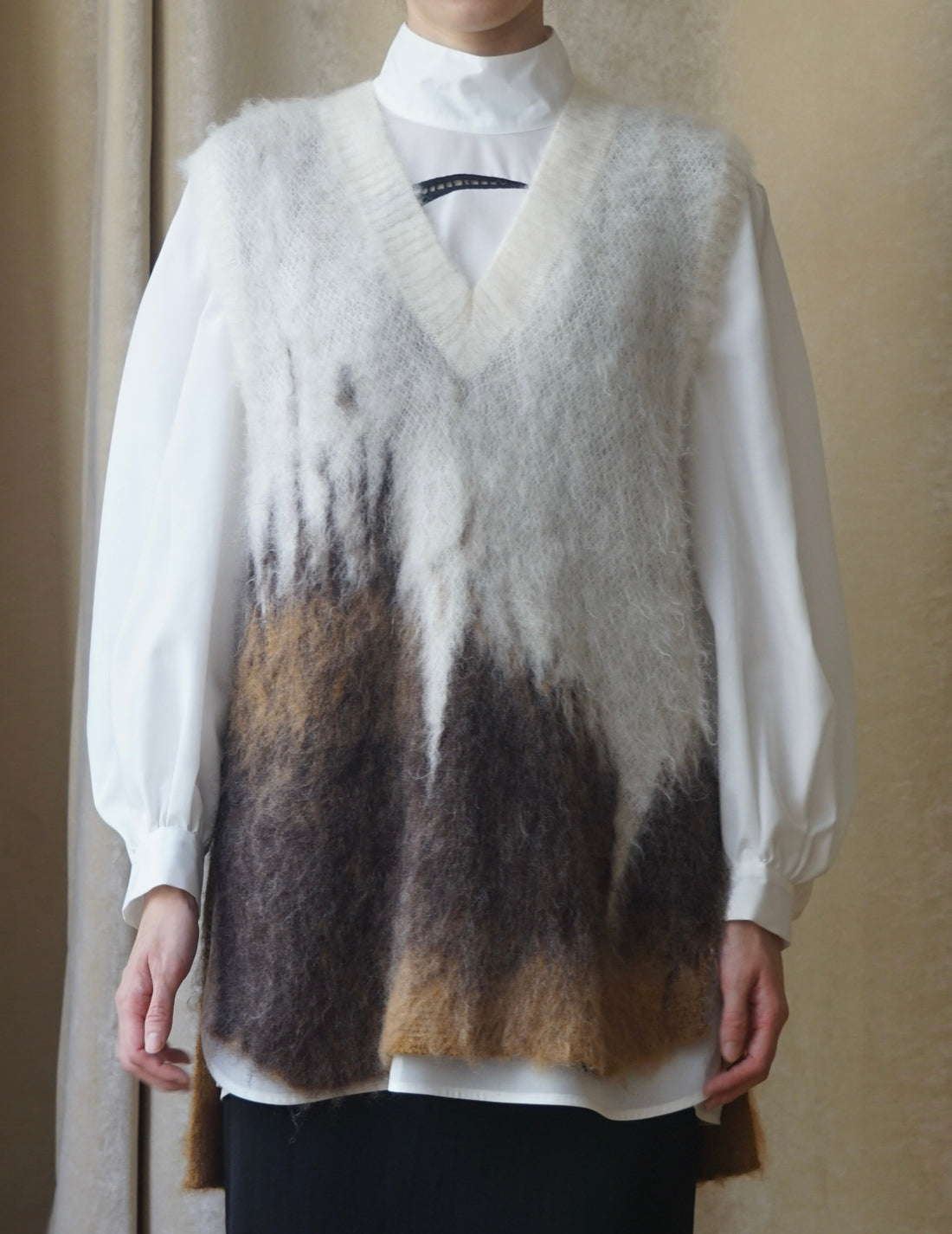 Gilet tricoté en mohair avec motif Drip Glaze・Marron 