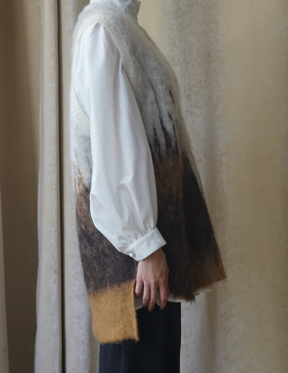 Gilet tricoté en mohair avec motif Drip Glaze・Marron 