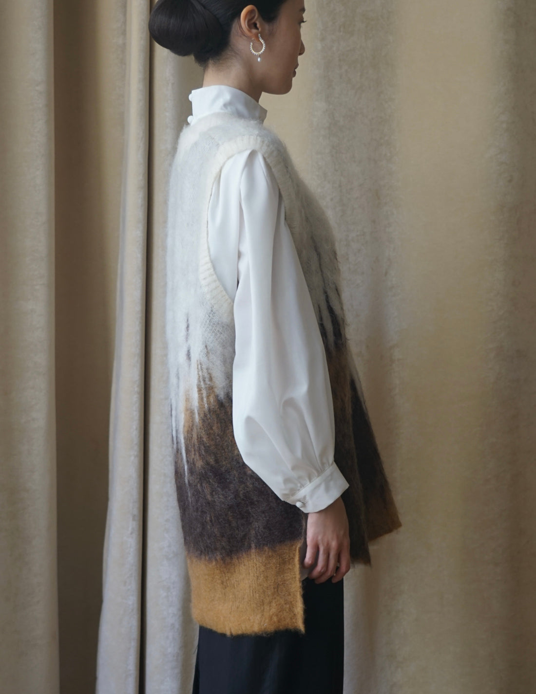 Gilet tricoté en mohair avec motif Drip Glaze・Marron 