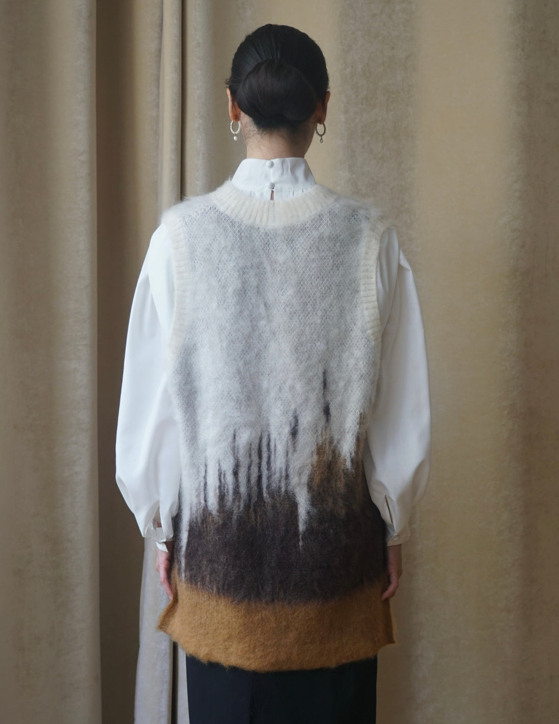 Gilet tricoté en mohair avec motif Drip Glaze・Marron 