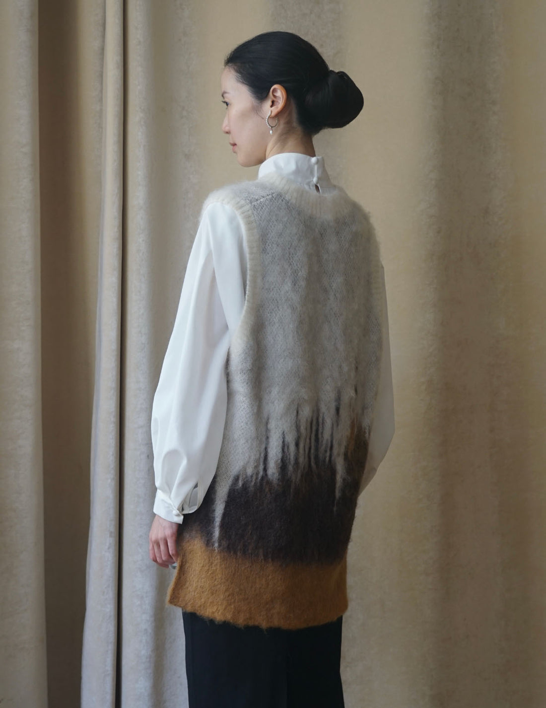 Gilet tricoté en mohair avec motif Drip Glaze・Marron 