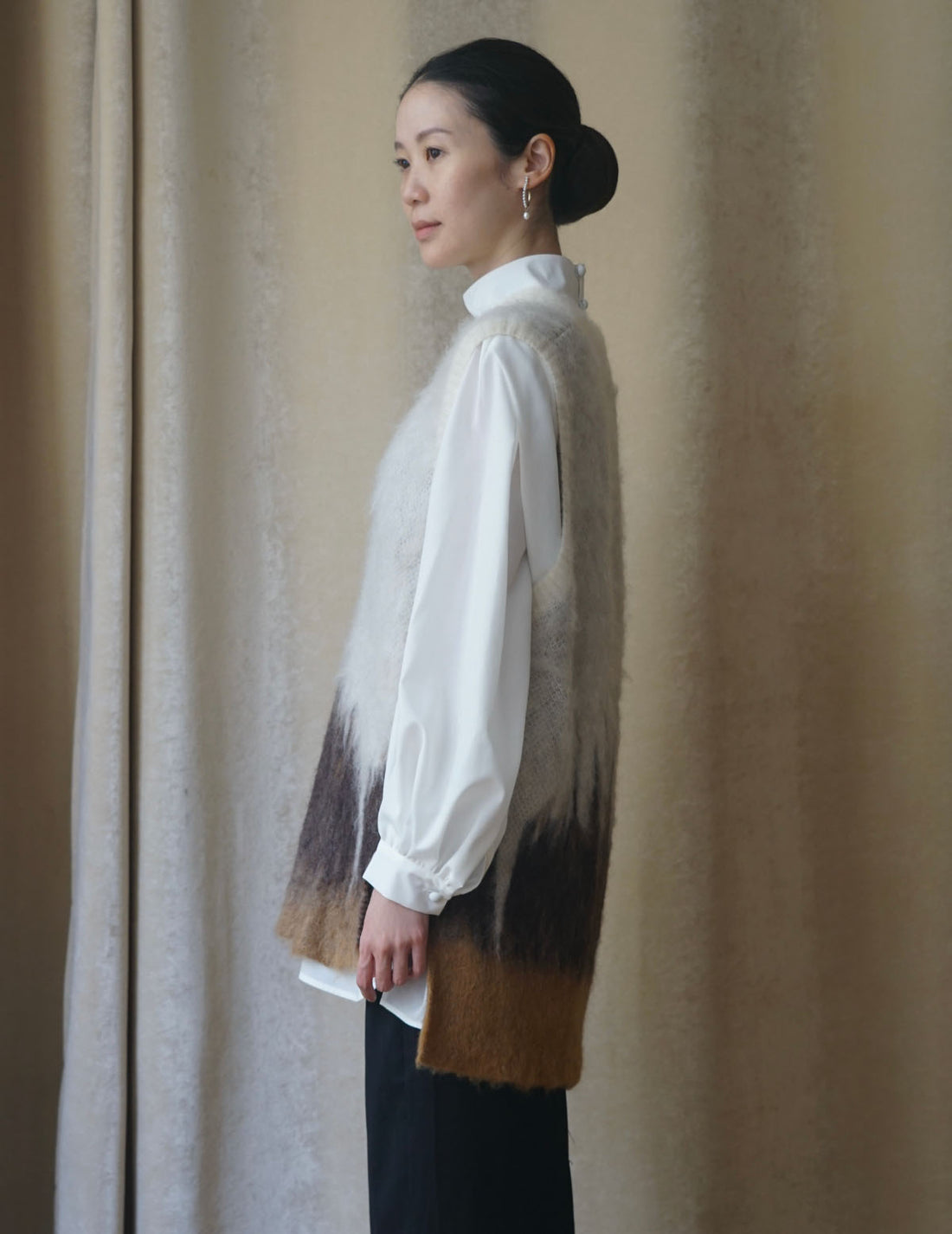 Gilet tricoté en mohair avec motif Drip Glaze・Marron 