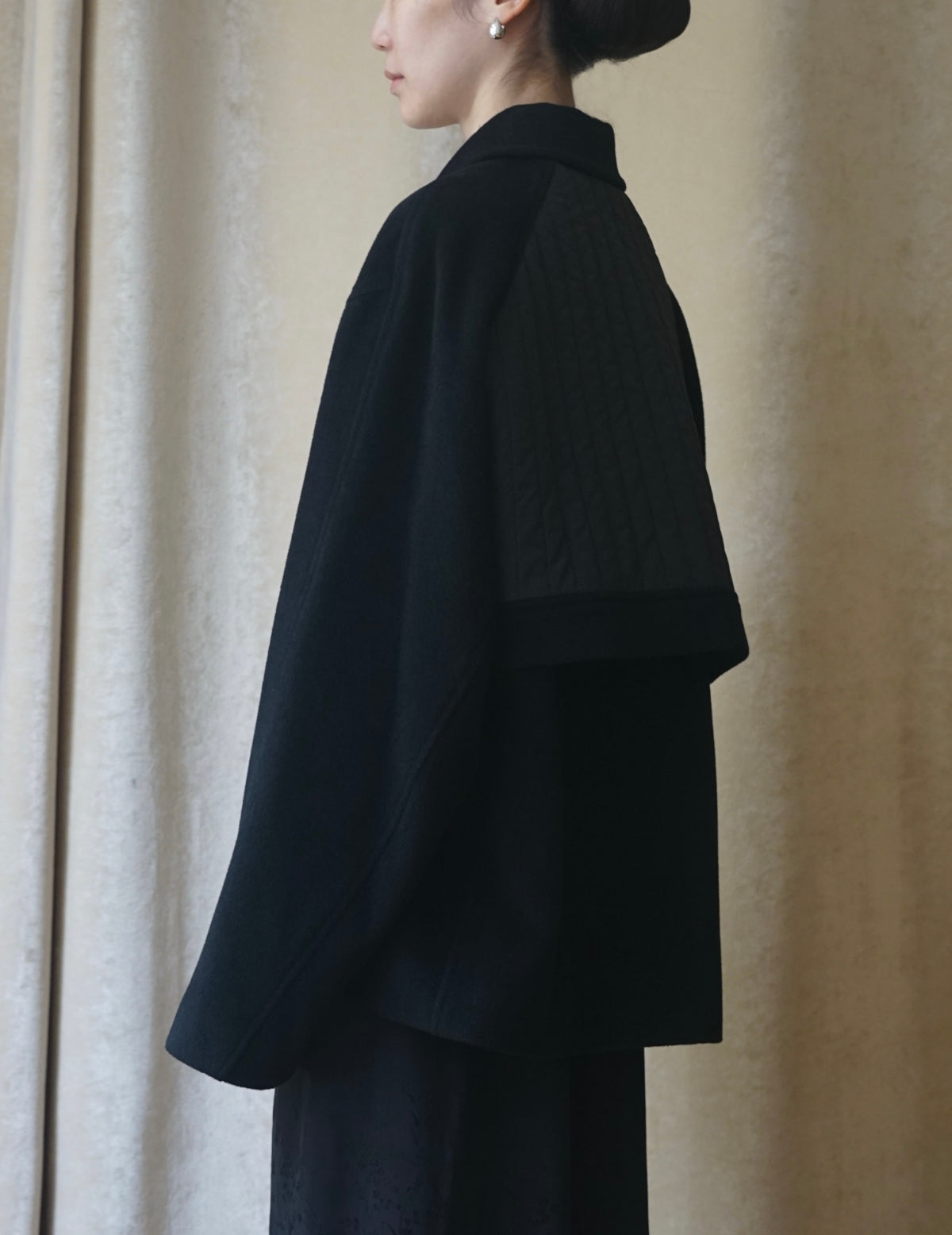 Vertical Quilted Detail Jacket-Black-#44