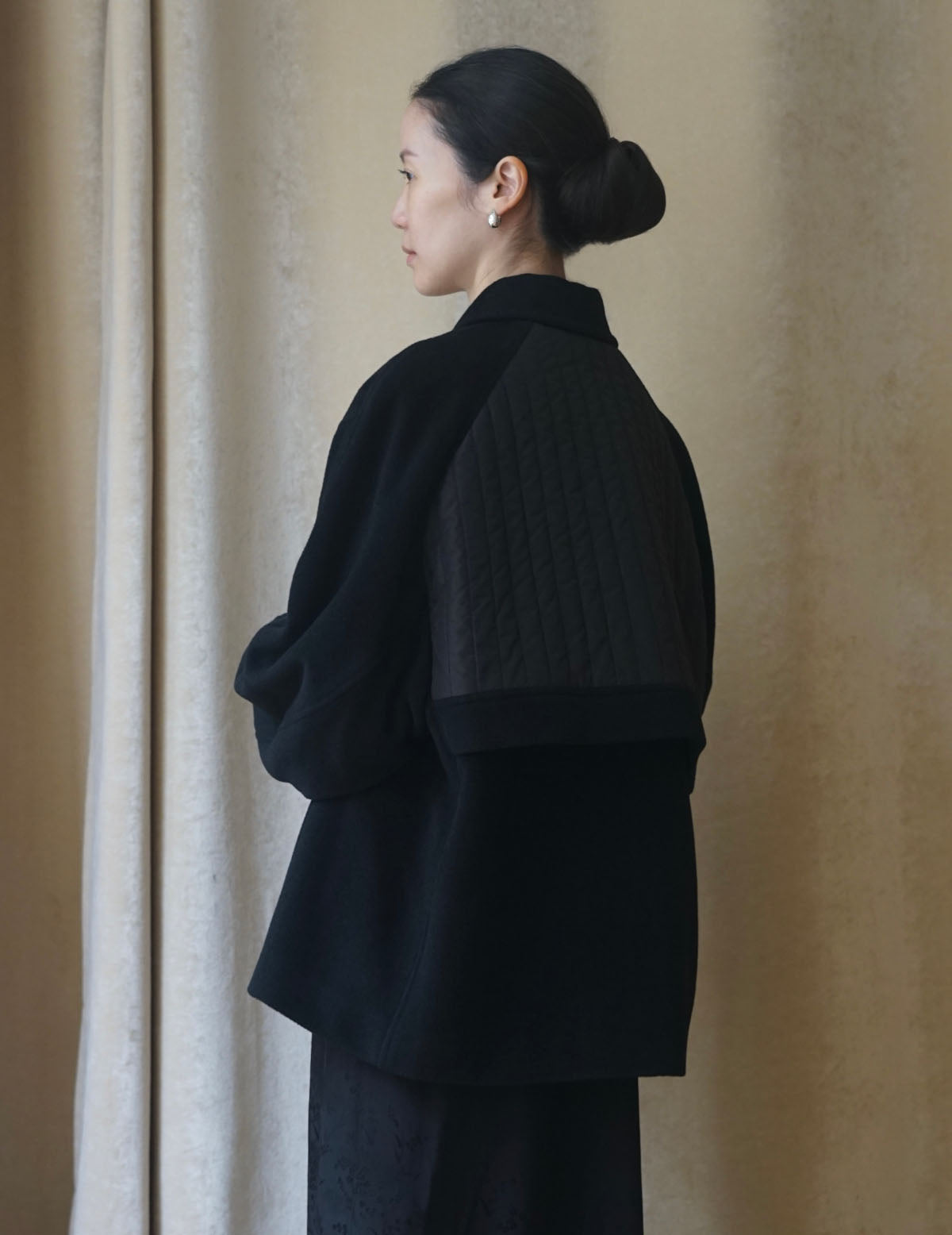 Vertical Quilted Detail Jacket-Black-#44