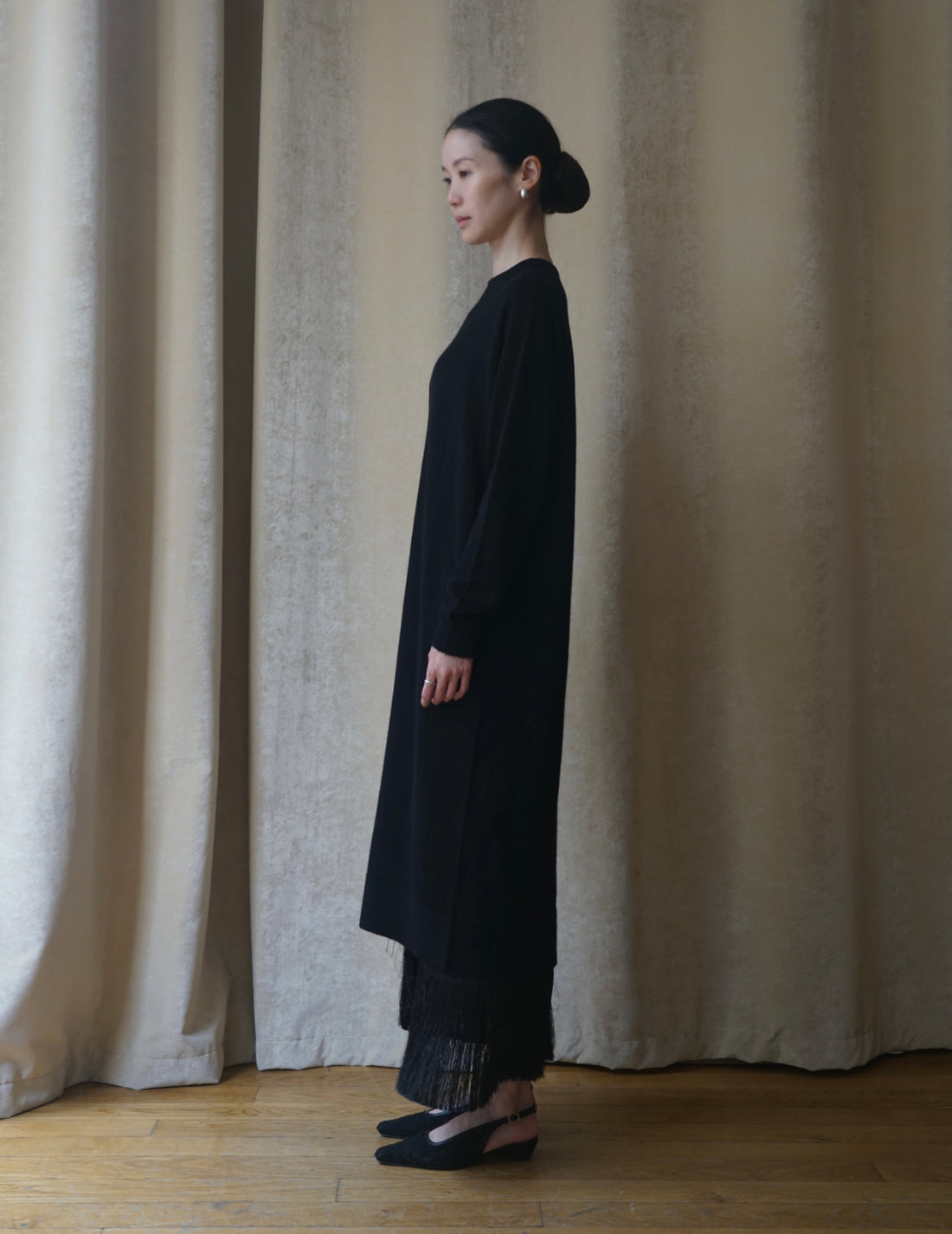 COSMIC WONDER |  CASHMERE SILK LONG DRESS・BLACK