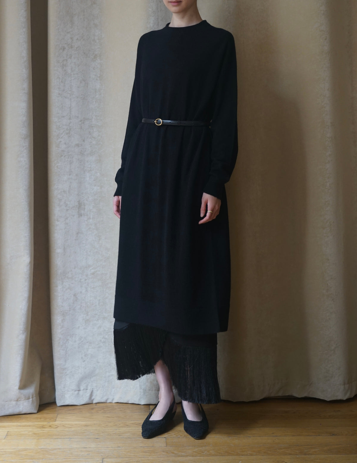 CASHMERE SILK LONG DRESS・BLACK