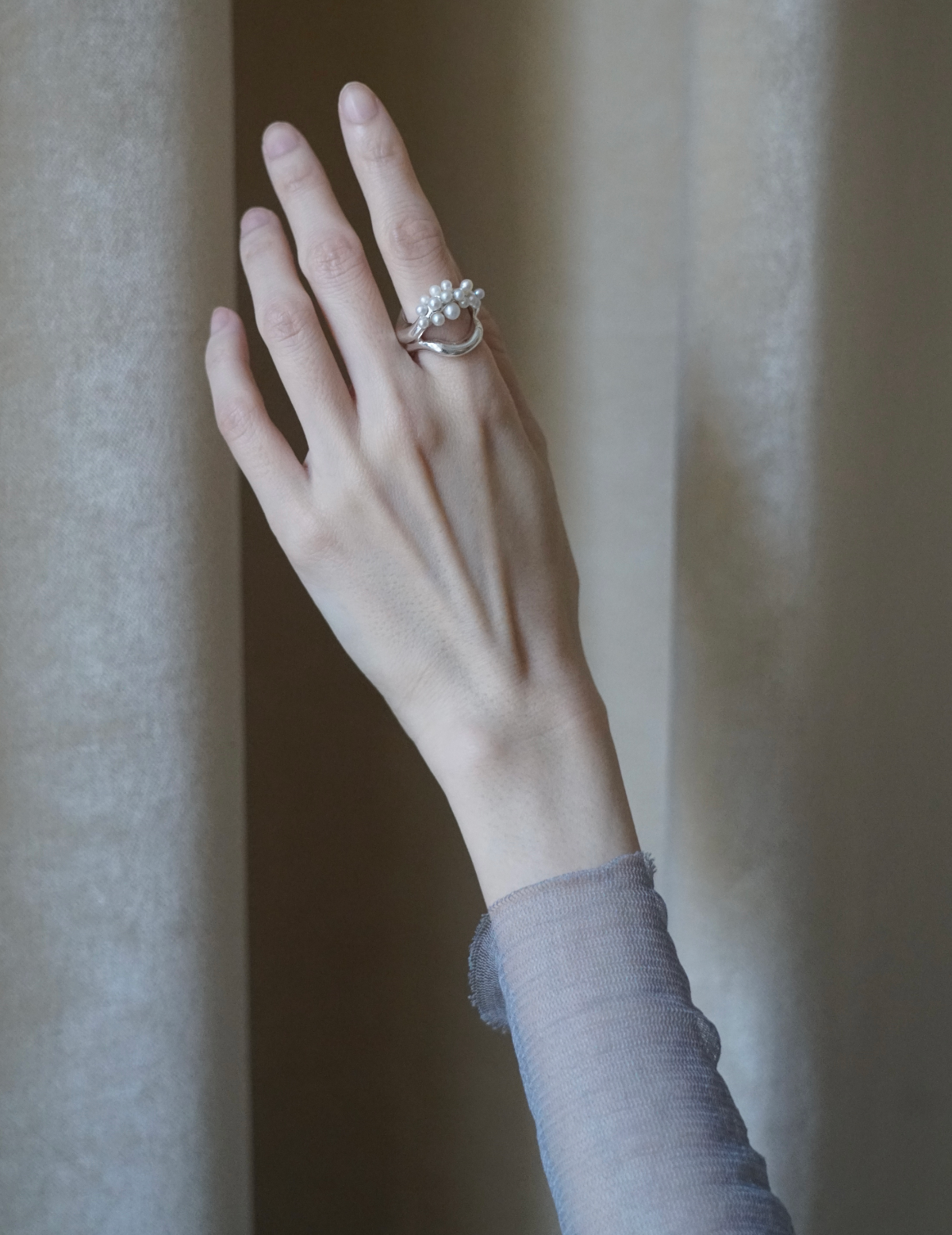 Double Wave Cluster Silver Ring - Silver #53