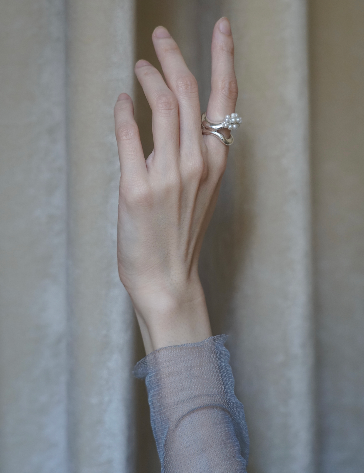 Double Wave Cluster Silver Ring - Silver #53
