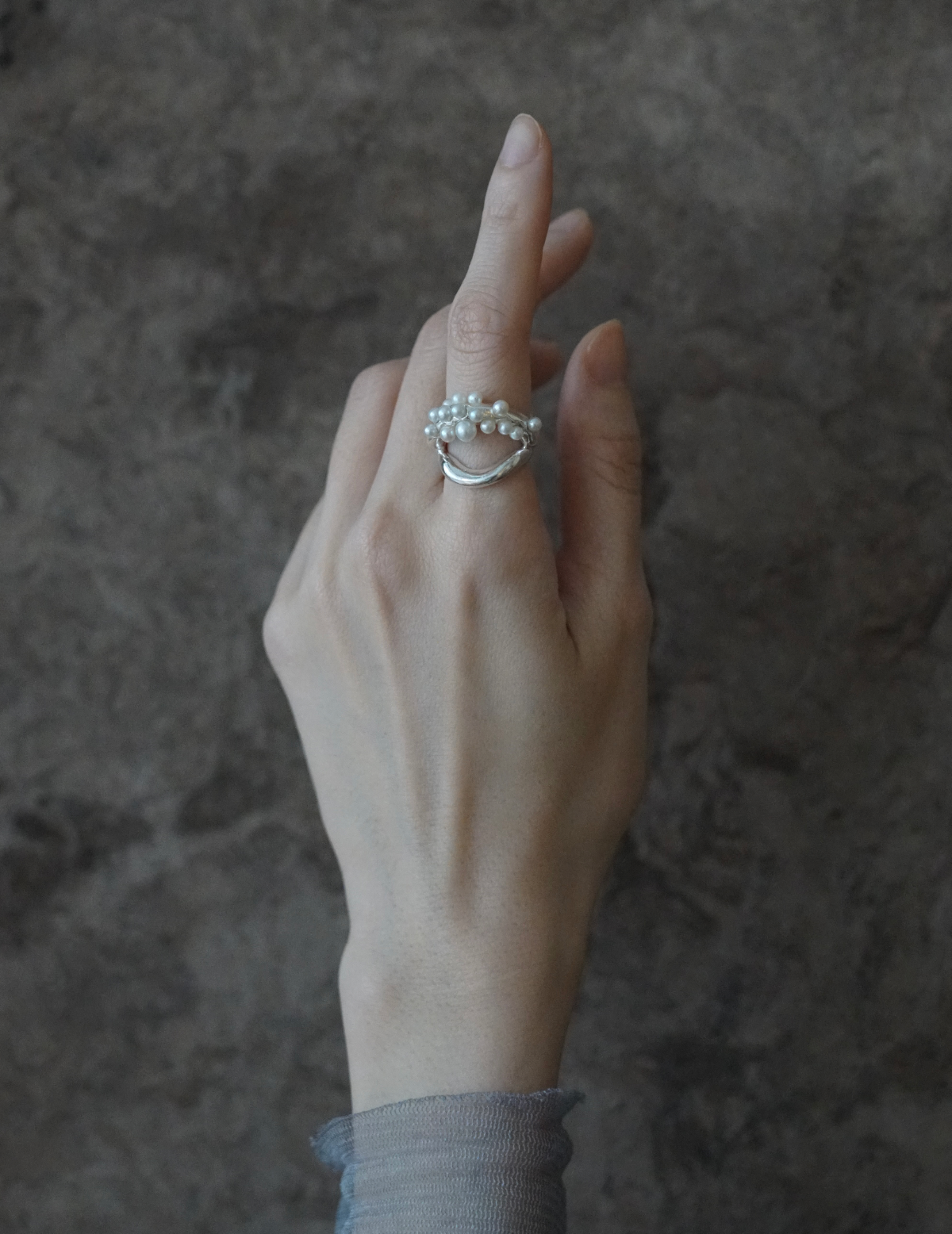 Double Wave Cluster Silver Ring - Silver #53