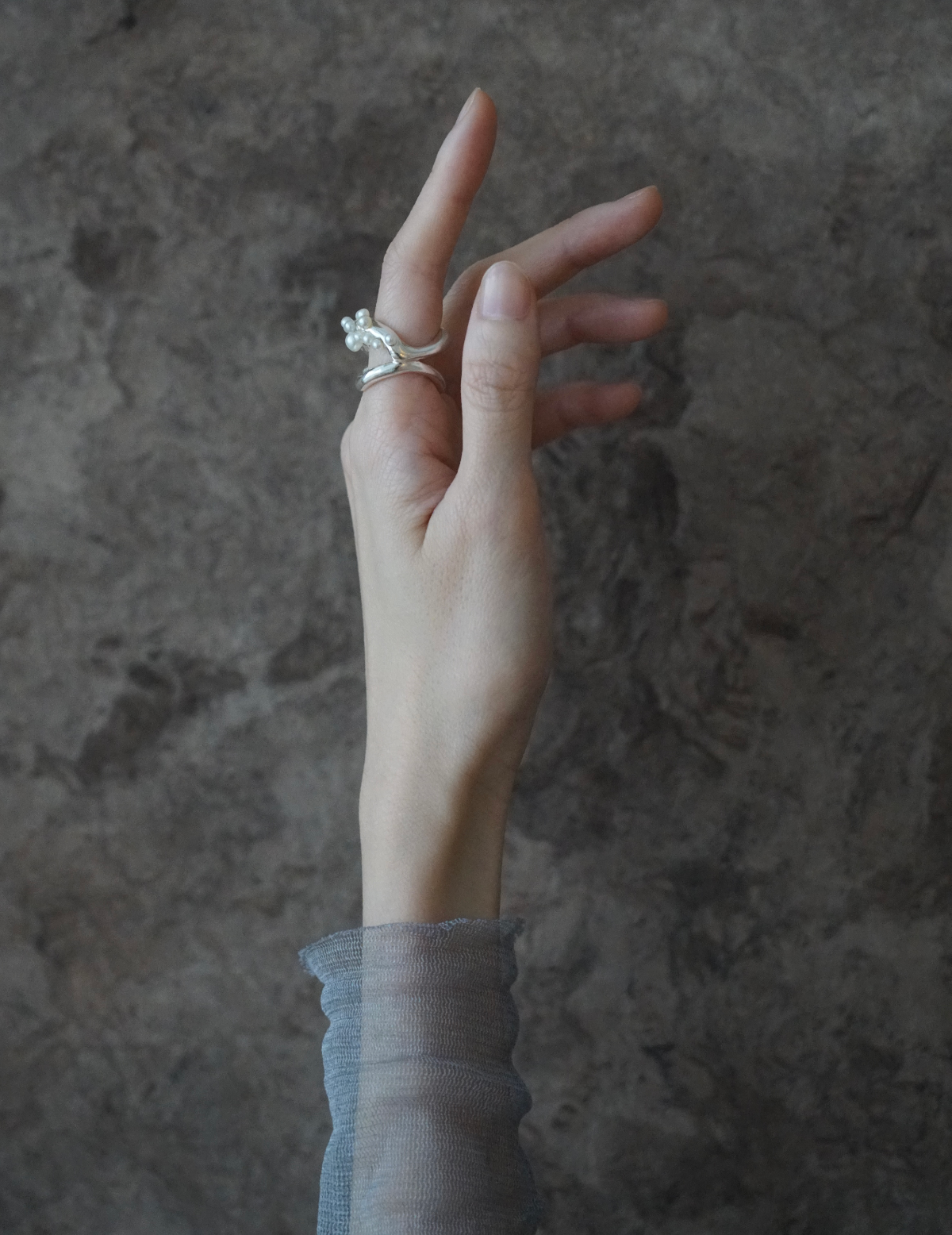 Double Wave Cluster Silver Ring - Silver #53